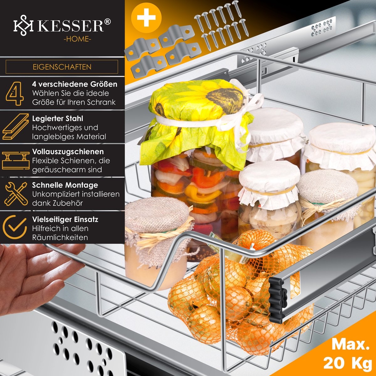 Keukenlade voor inbouw - geschikt voor kastbreedte 60 cm - uittrekbaar - zilver - Afbeelding 11