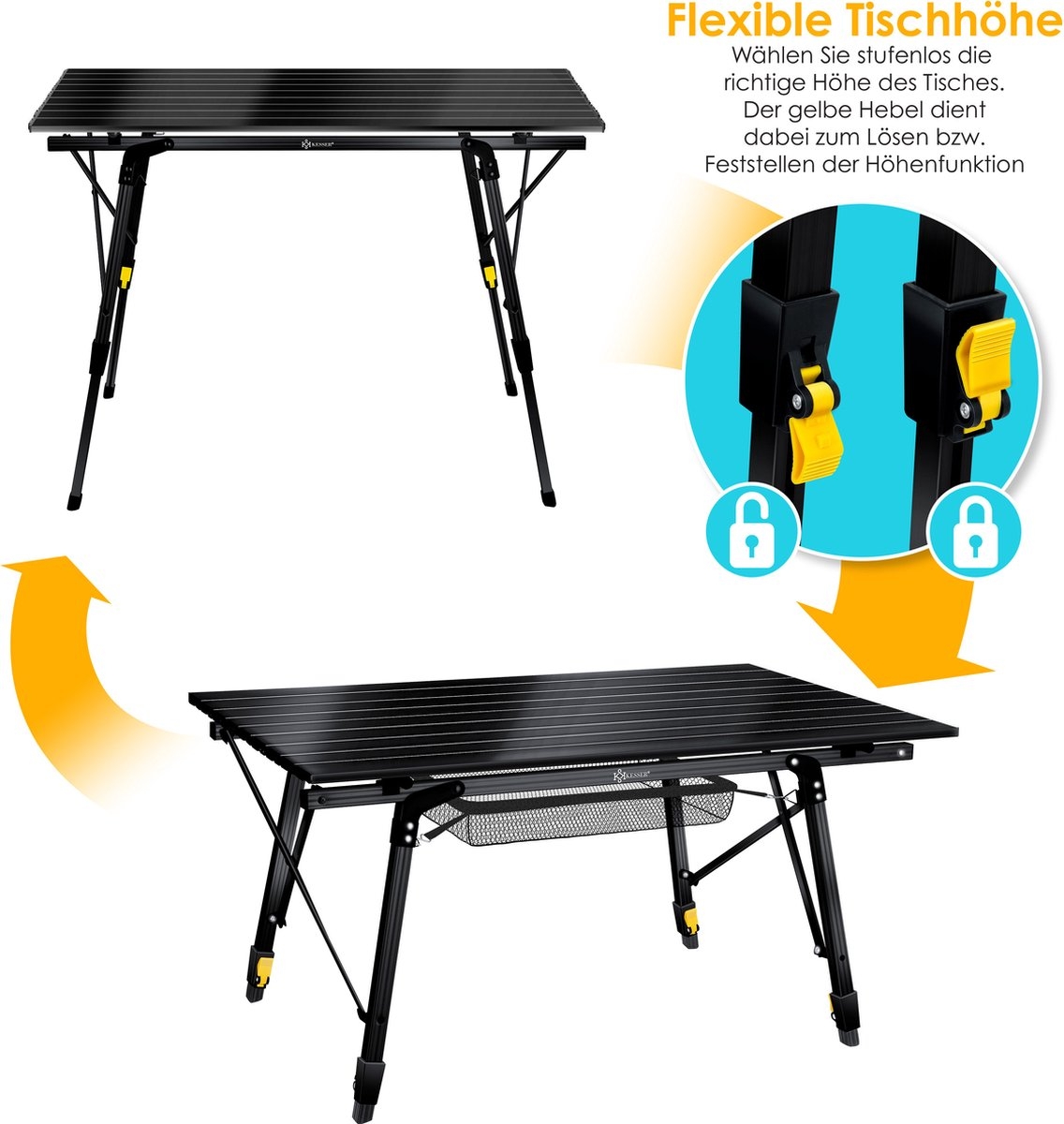 Campingtafel 90x53 cm - inklapbare tafel - vouwtafel voor op reis en camping - antraciet / zwart - Afbeelding 2