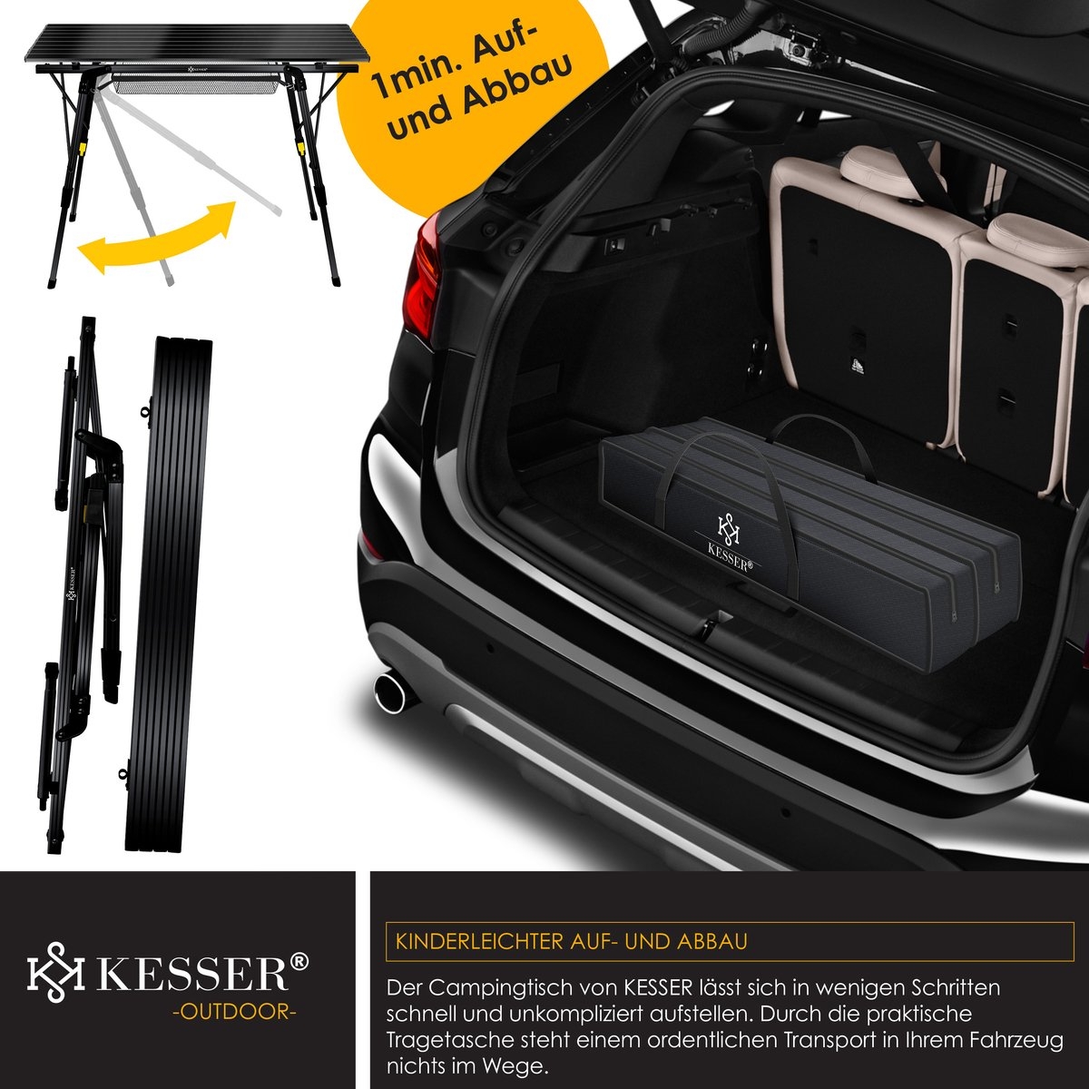 Campingtafel 90x53 cm - inklapbare tafel - vouwtafel voor op reis en camping - antraciet / zwart - Afbeelding 5