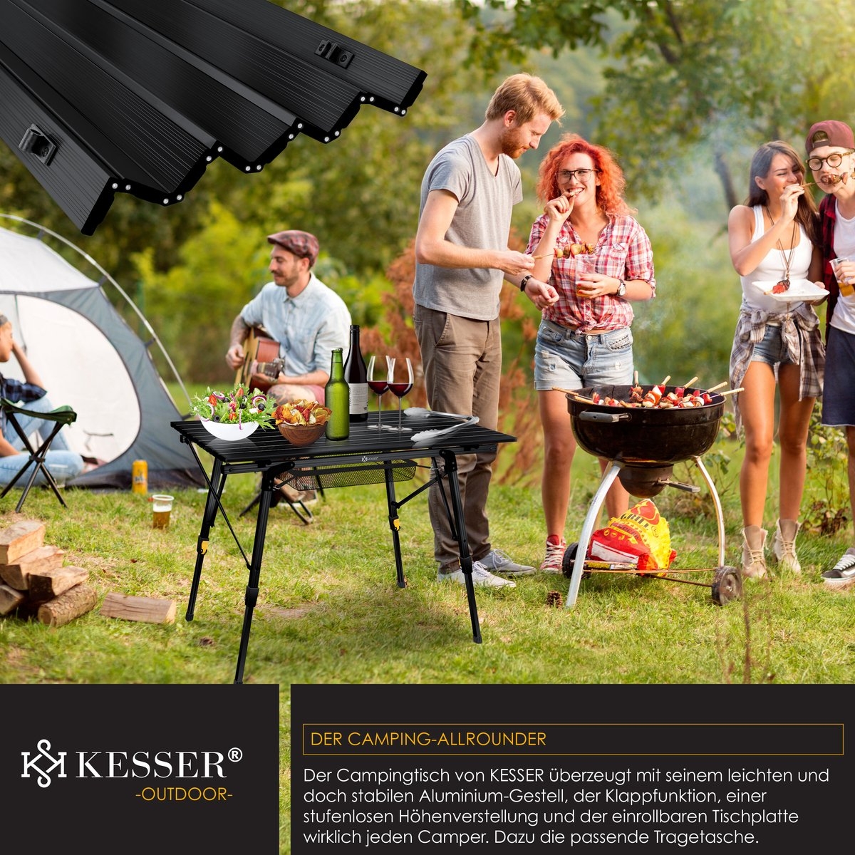 Campingtafel 90x53 cm - inklapbare tafel - vouwtafel voor op reis en camping - antraciet / zwart - Afbeelding 7