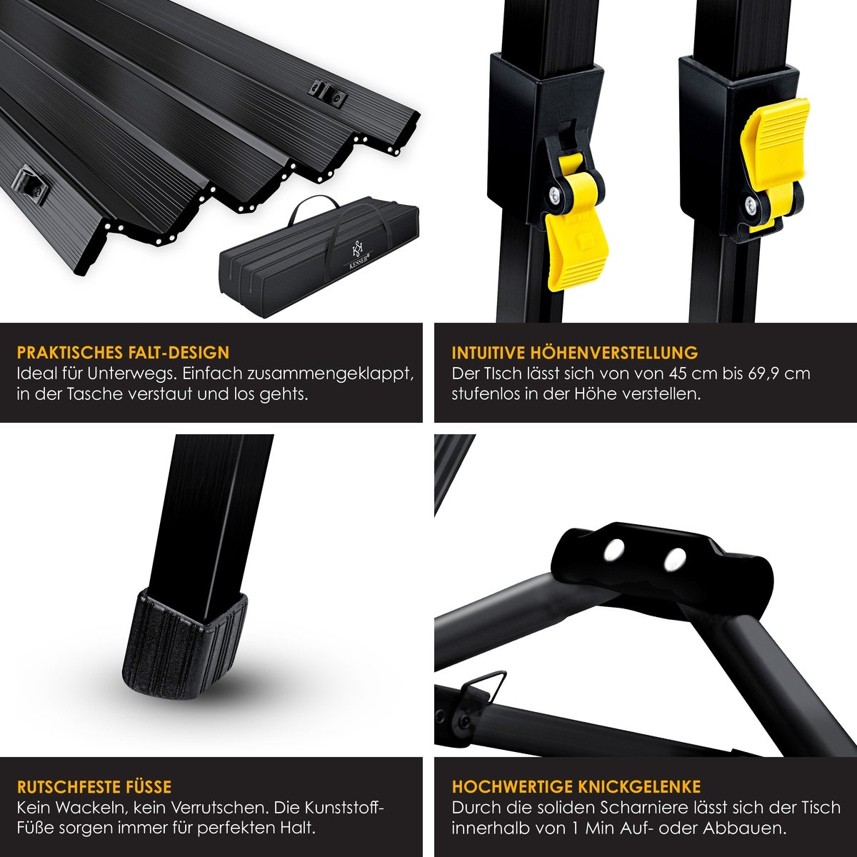 Campingtafel 90x53 cm - inklapbare tafel - vouwtafel voor op reis en camping - antraciet / zwart - Afbeelding 8
