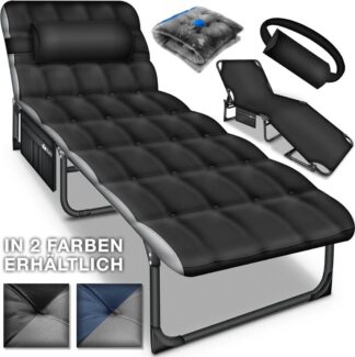 Ligbed - loungebed - 190 cm lengte- opklapbaar campingbed / ligstoel - met draagtas, ligkussen en nekkussen - opklapbaar -zwart