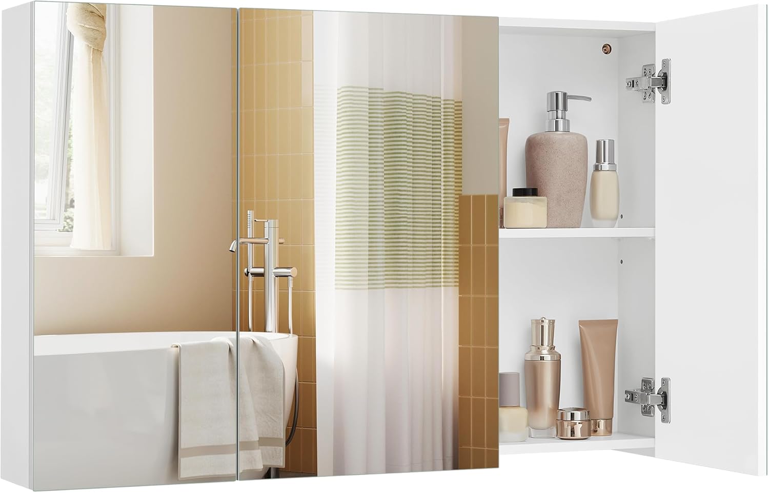 Badkamerkast met spiegel - 90x60 cm - spiegelkast wastafel - 3 deuren - wit - BBK032W01 - Afbeelding 2