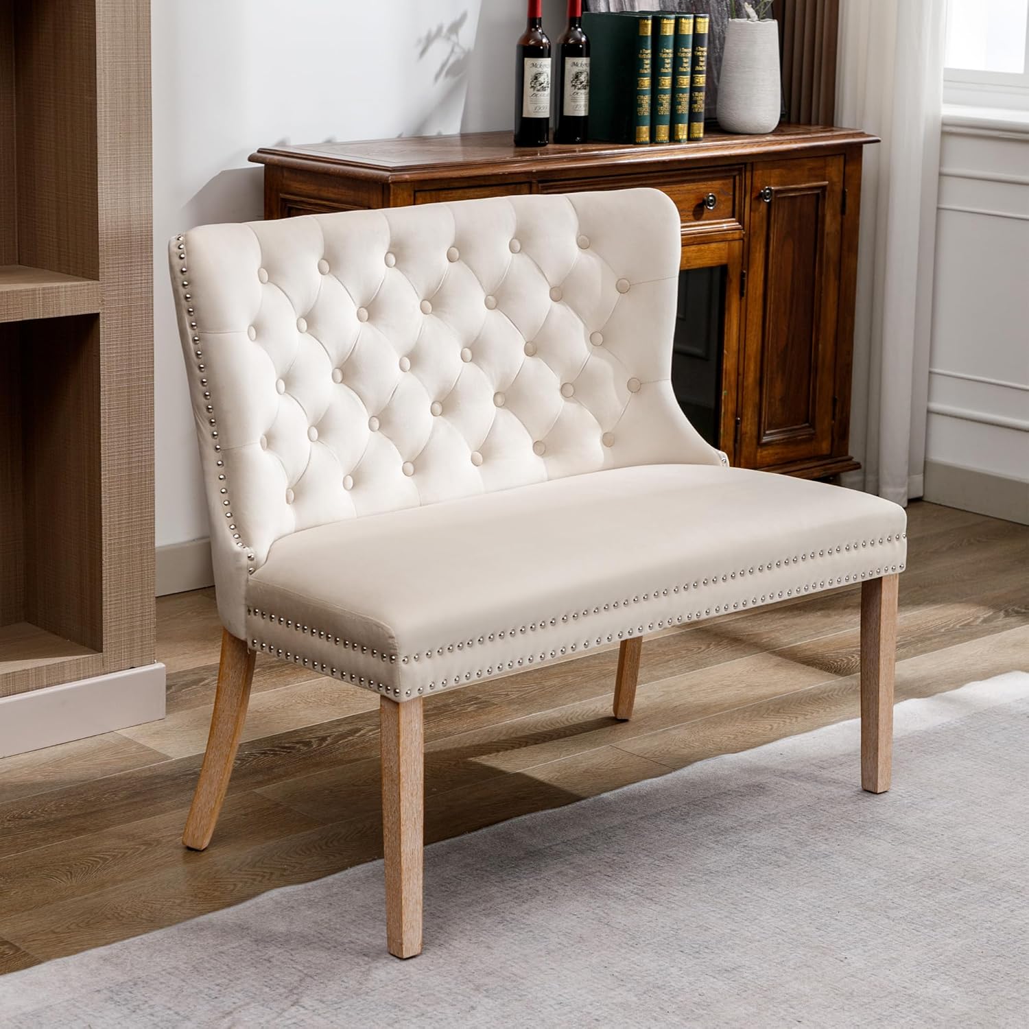 Bank - kamerbank - tweepersoons - 104 cm breed - brocante - beige