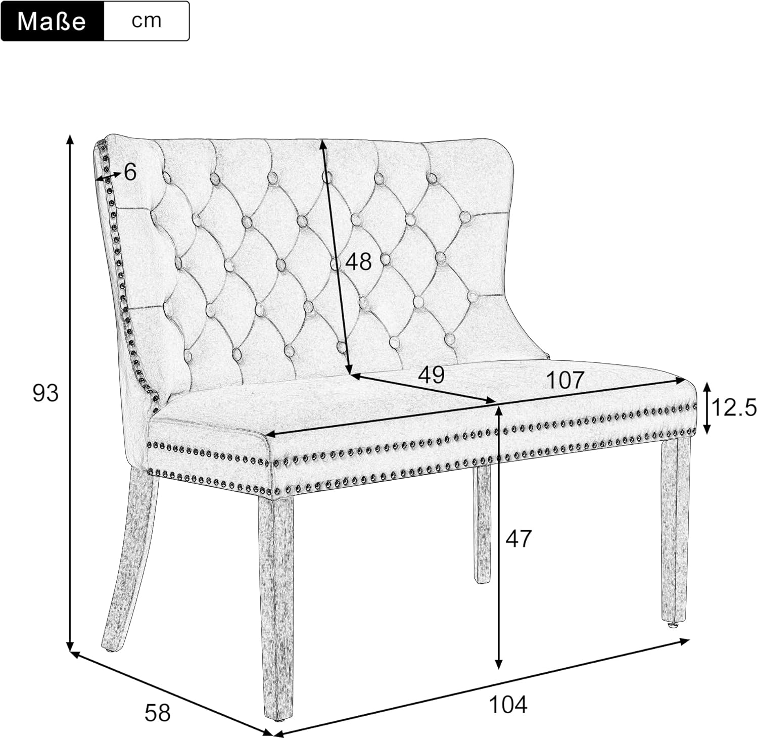 Bank - kamerbank - tweepersoons - 104 cm breed - brocante - beige - Afbeelding 2