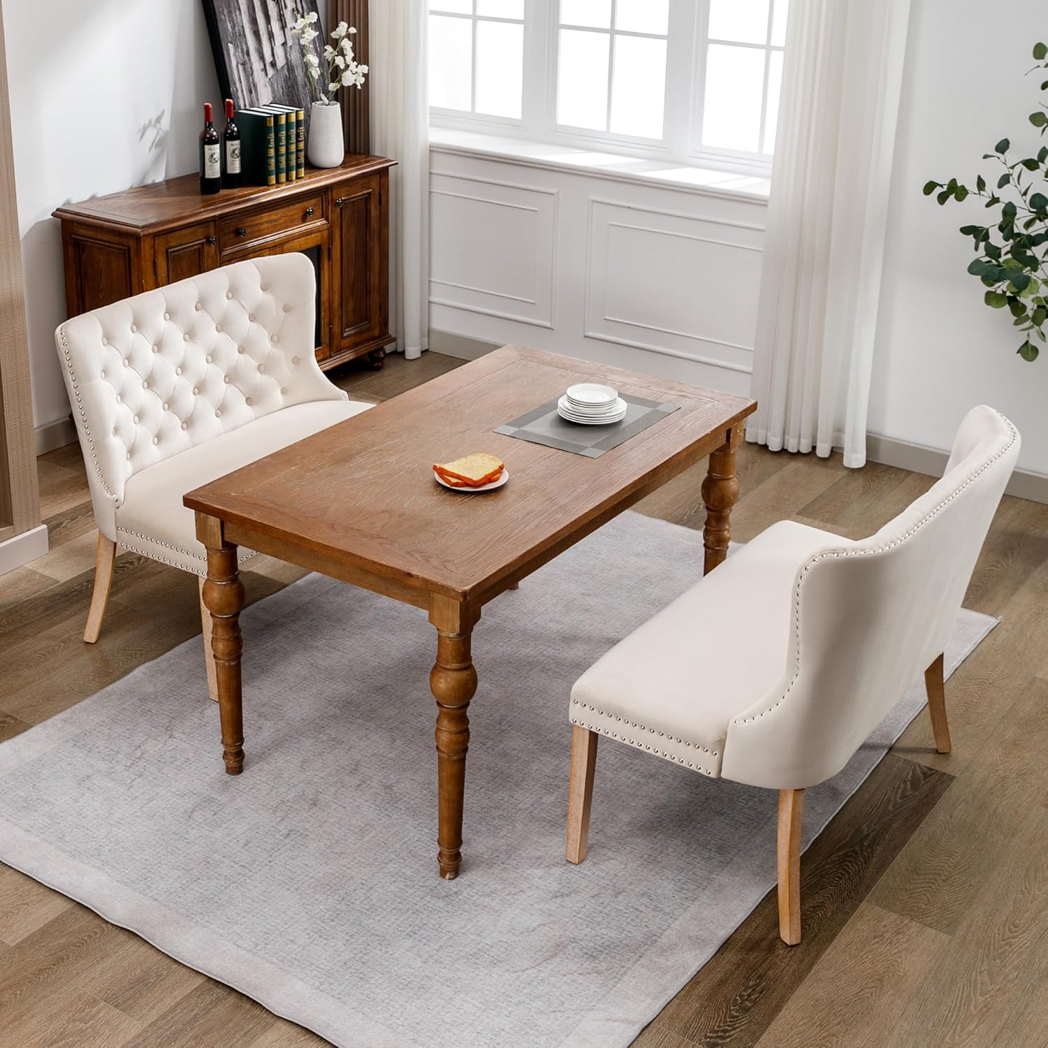 Bank - kamerbank - tweepersoons - 104 cm breed - brocante - beige - Afbeelding 3