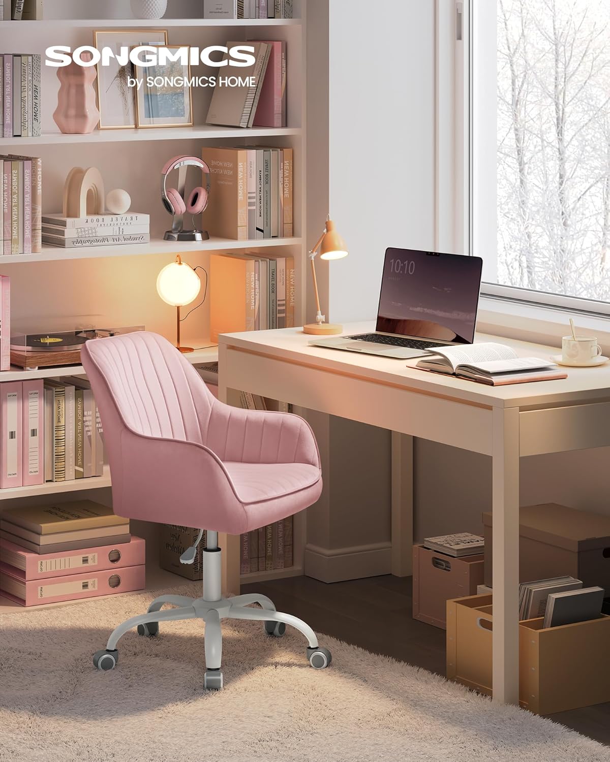 Bureaustoel roze - ergonomisch - hoogte verstelbaar - zilver frame - draaibaar - OBG012R01 - Afbeelding 2