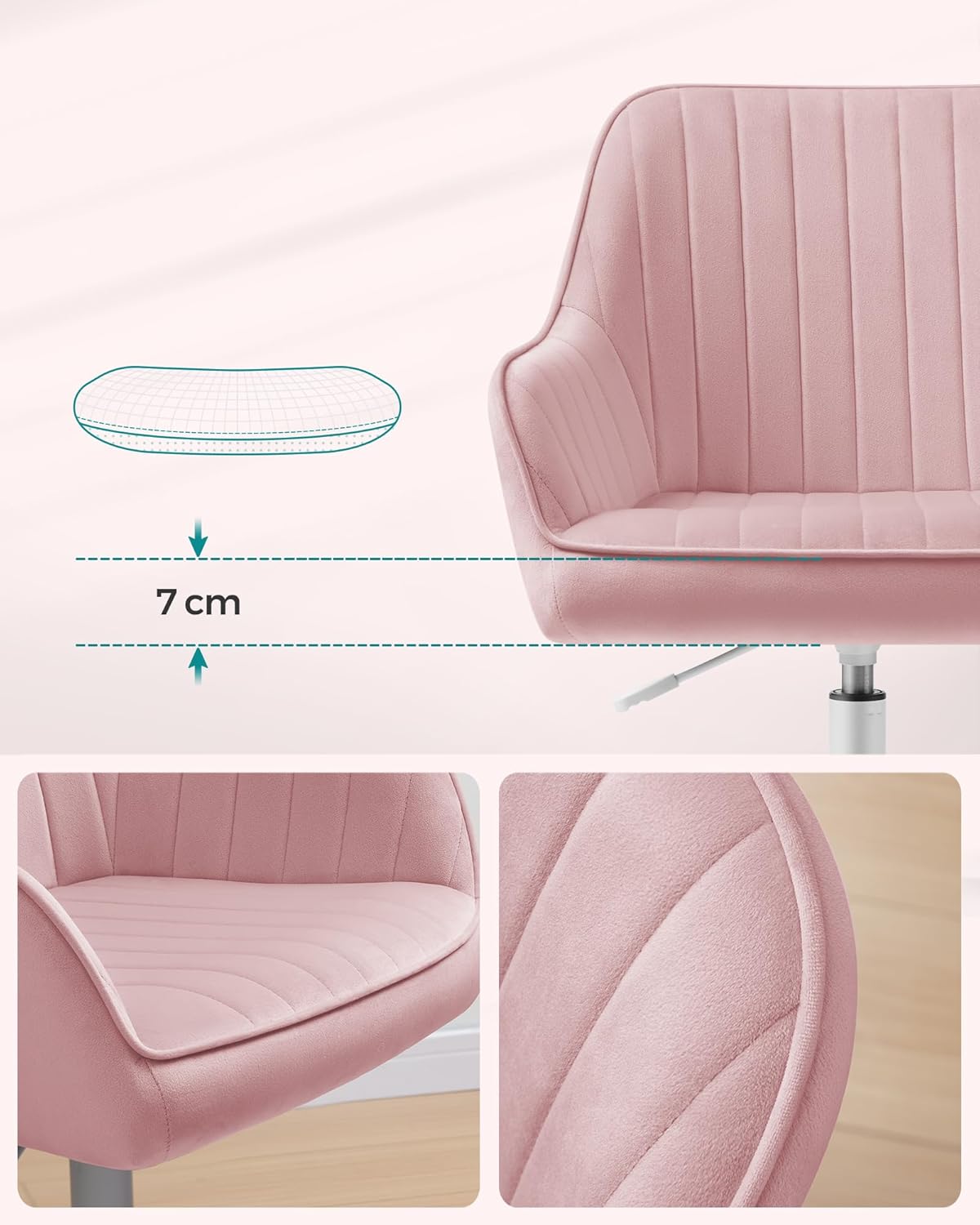 Bureaustoel roze - ergonomisch - hoogte verstelbaar - zilver frame - draaibaar - OBG012R01 - Afbeelding 6