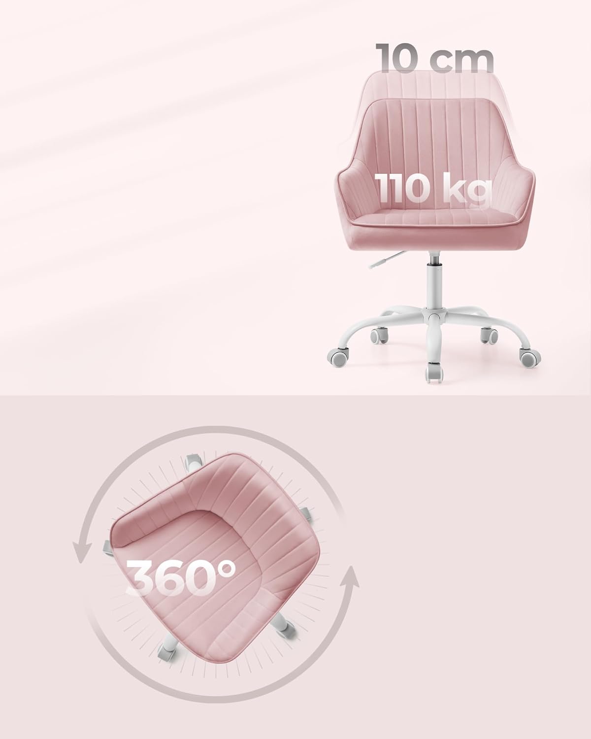 Bureaustoel roze - ergonomisch - hoogte verstelbaar - zilver frame - draaibaar - OBG012R01 - Afbeelding 7