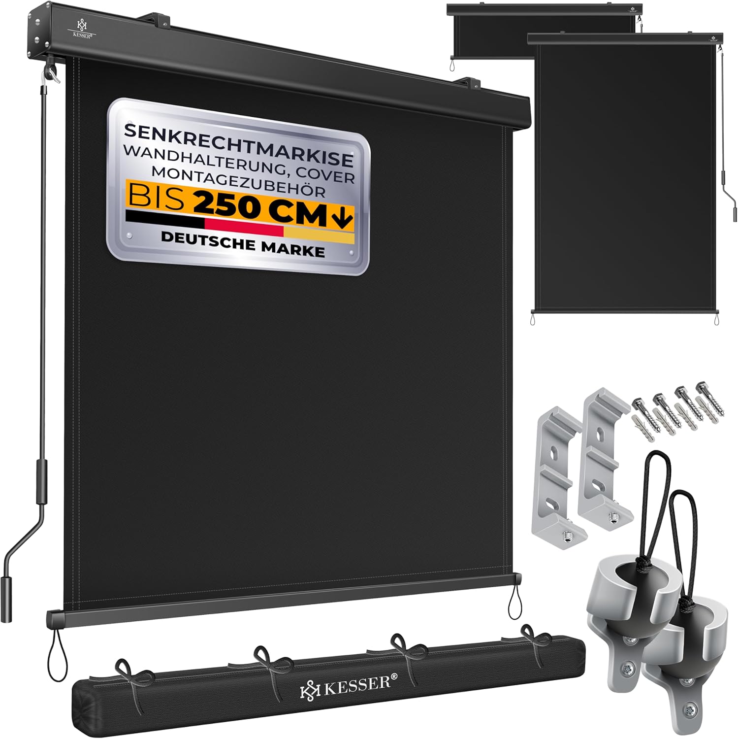 Verticale zonwering / zonnescherm balkon 140x250 cm - binnen / buiten - antraciet - aantraciet / zwart