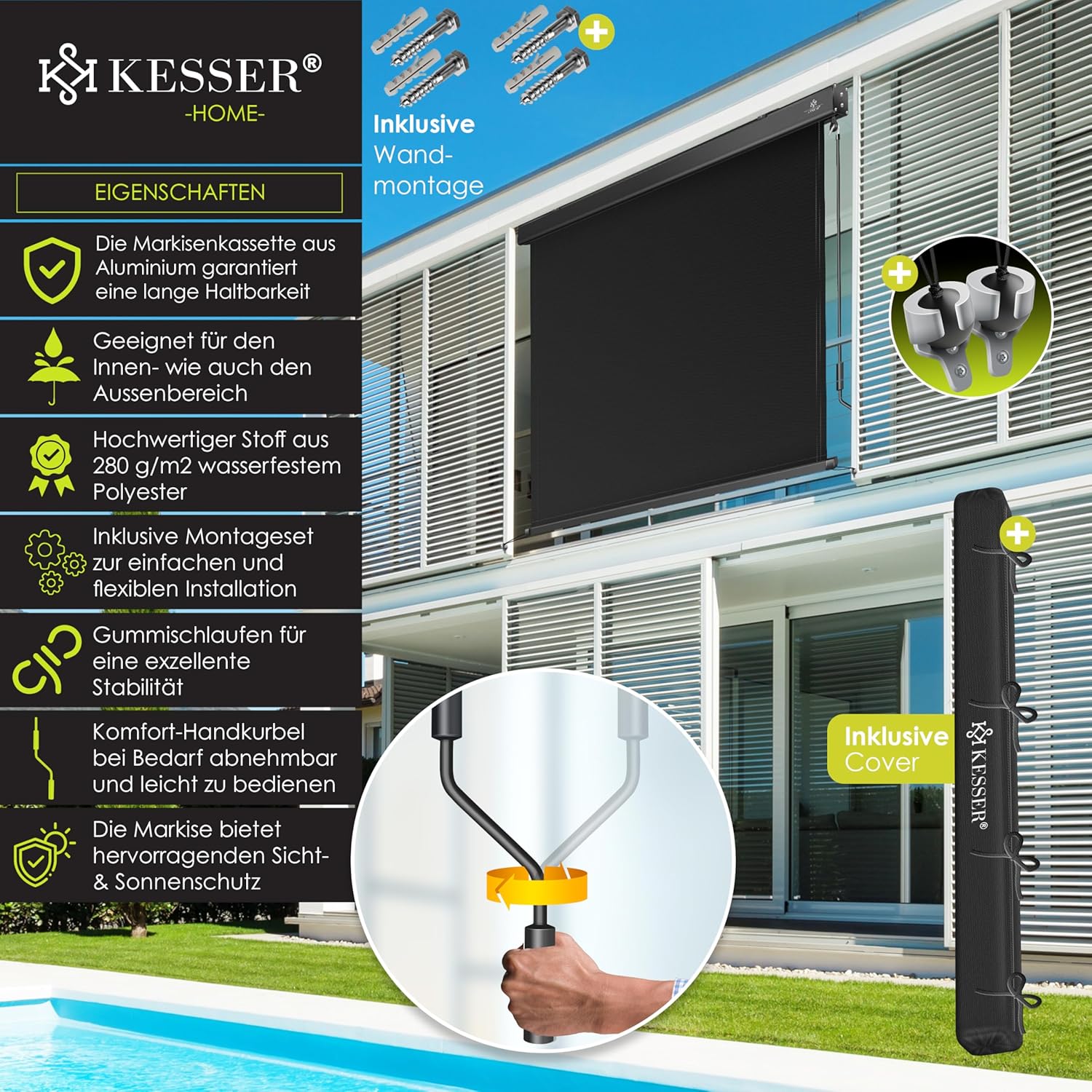 Verticale zonwering / zonnescherm balkon 140x250 cm - binnen / buiten - antraciet - aantraciet / zwart - Afbeelding 2