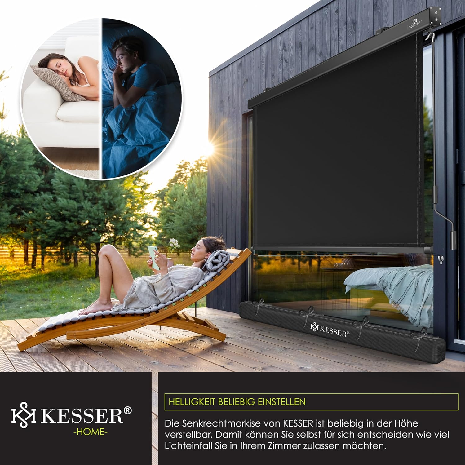 Verticale zonwering / zonnescherm balkon 140x250 cm - binnen / buiten - antraciet - aantraciet / zwart - Afbeelding 4