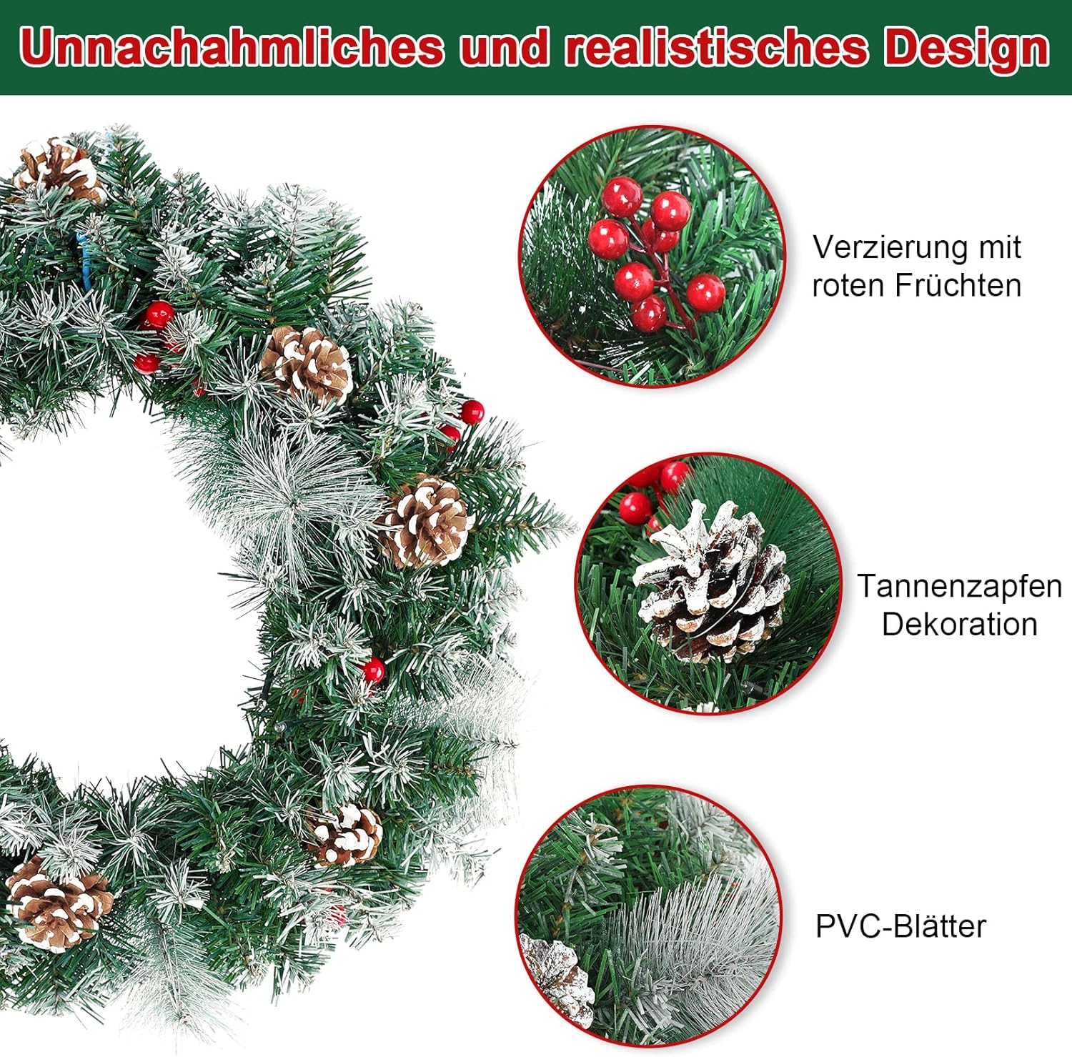 Guirlande- kerstslinger - kerstverlichting - met versieringen - 3 meter - met LED's - voor buiten en binnen - Afbeelding 4