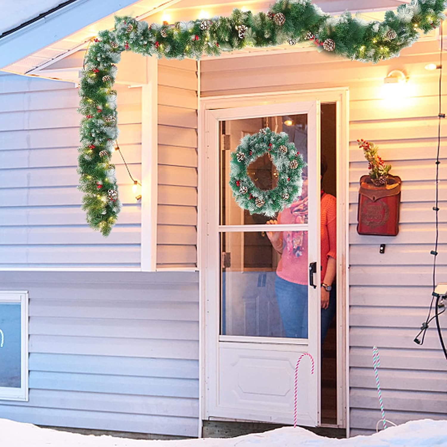 Guirlande- kerstslinger - kerstverlichting - met versieringen - 3 meter - met LED's - voor buiten en binnen - Afbeelding 7