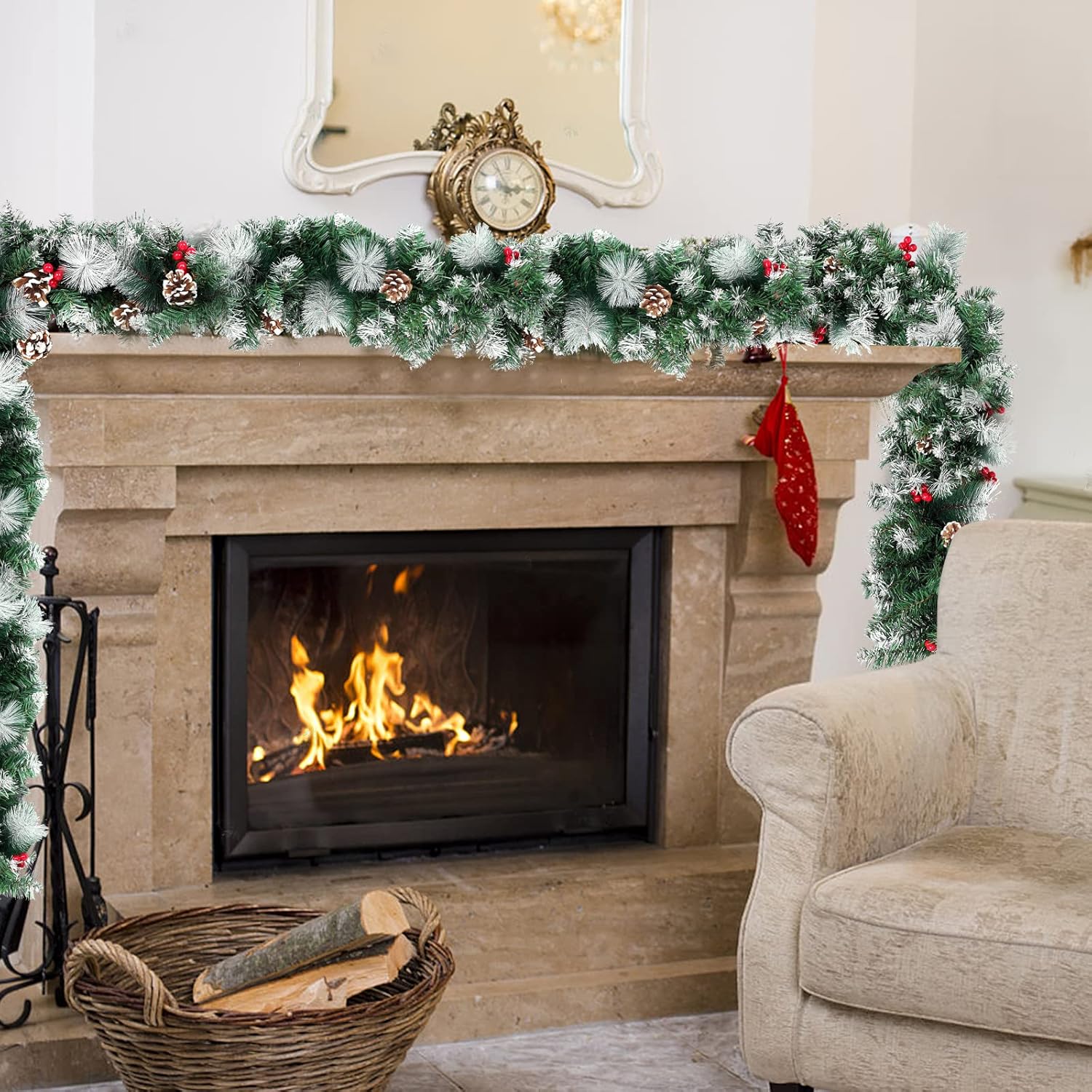 Guirlande- kerstslinger - kerstverlichting - met versieringen - 3 meter - met LED's - voor buiten en binnen - Afbeelding 8