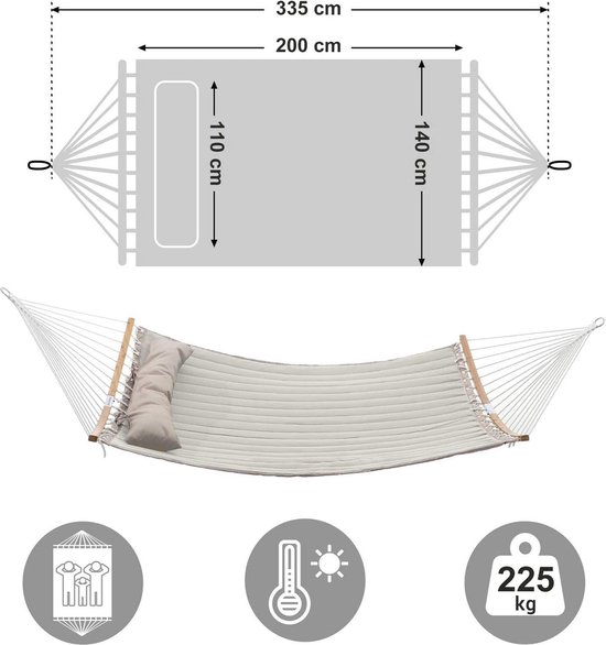 Hangmat voor 2 personen - gewatteerd - 140x200 cm - met kussen = max 225 kg - beige - GDC34BE - Afbeelding 5