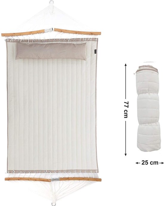 Hangmat voor 2 personen - gewatteerd - 140x200 cm - met kussen = max 225 kg - beige - GDC34BE - Afbeelding 6