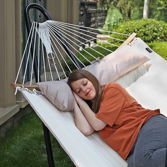 Hangmat voor 2 personen - gewatteerd - 140x200 cm - met kussen = max 225 kg - beige - GDC34BE - Afbeelding 8