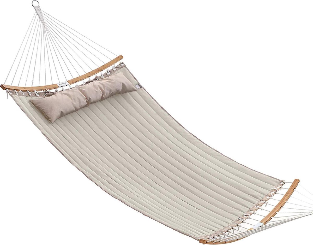 Hangmat voor 2 personen - gewatteerd - 140x200 cm - met kussen = max 225 kg - beige - GDC34BE