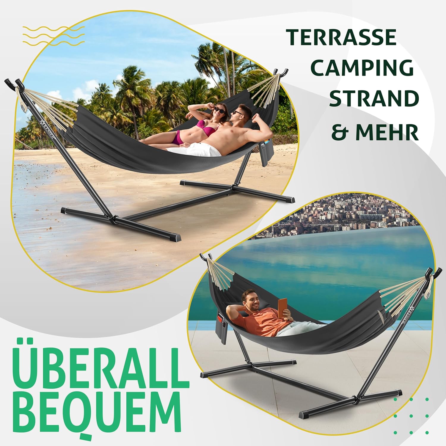 Hangmat lake - tweepersoons - lengte ligvlak 220 cm - 200kg draagvermogen - grijs - Afbeelding 5