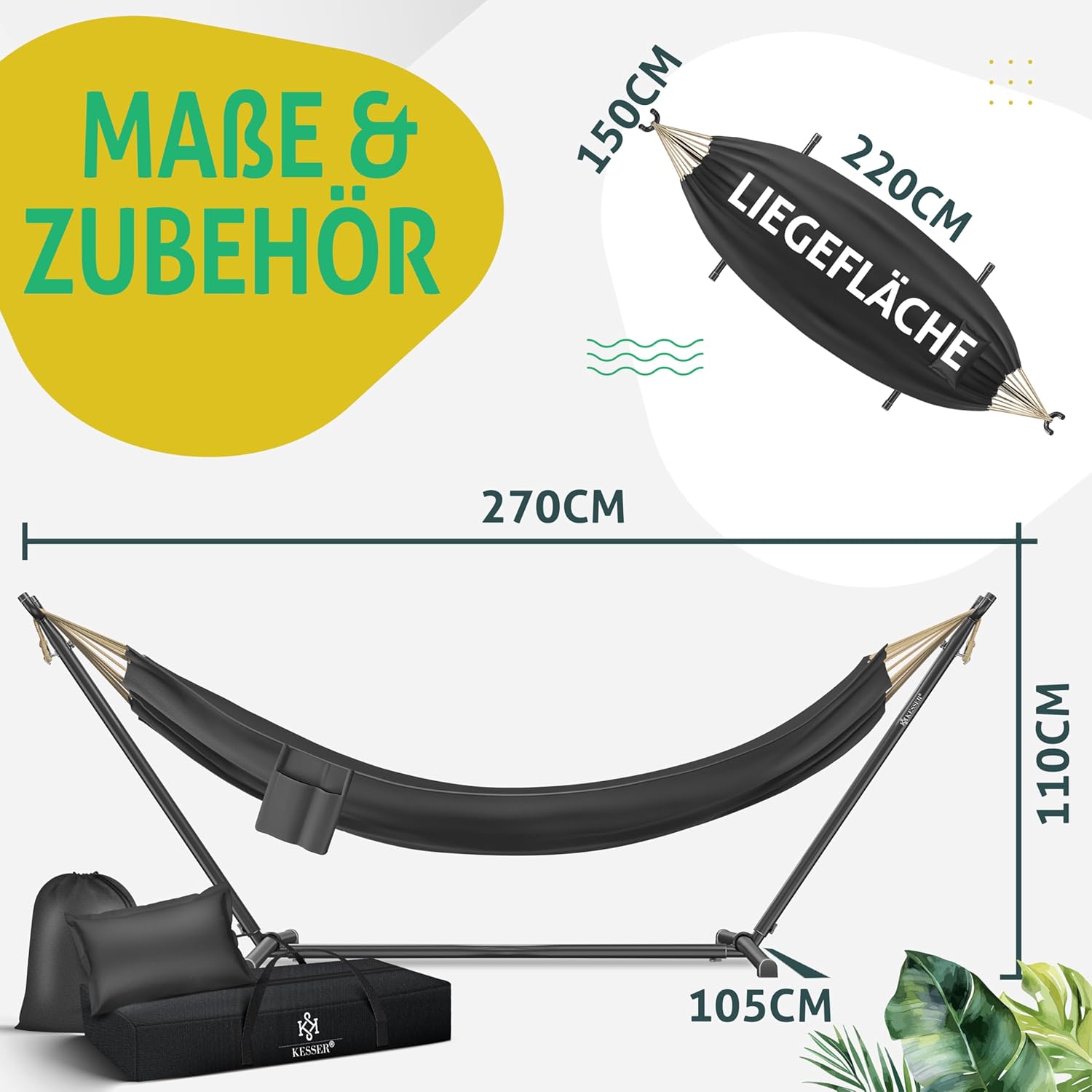 Hangmat lake - tweepersoons - lengte ligvlak 220 cm - 200kg draagvermogen - grijs - Afbeelding 7