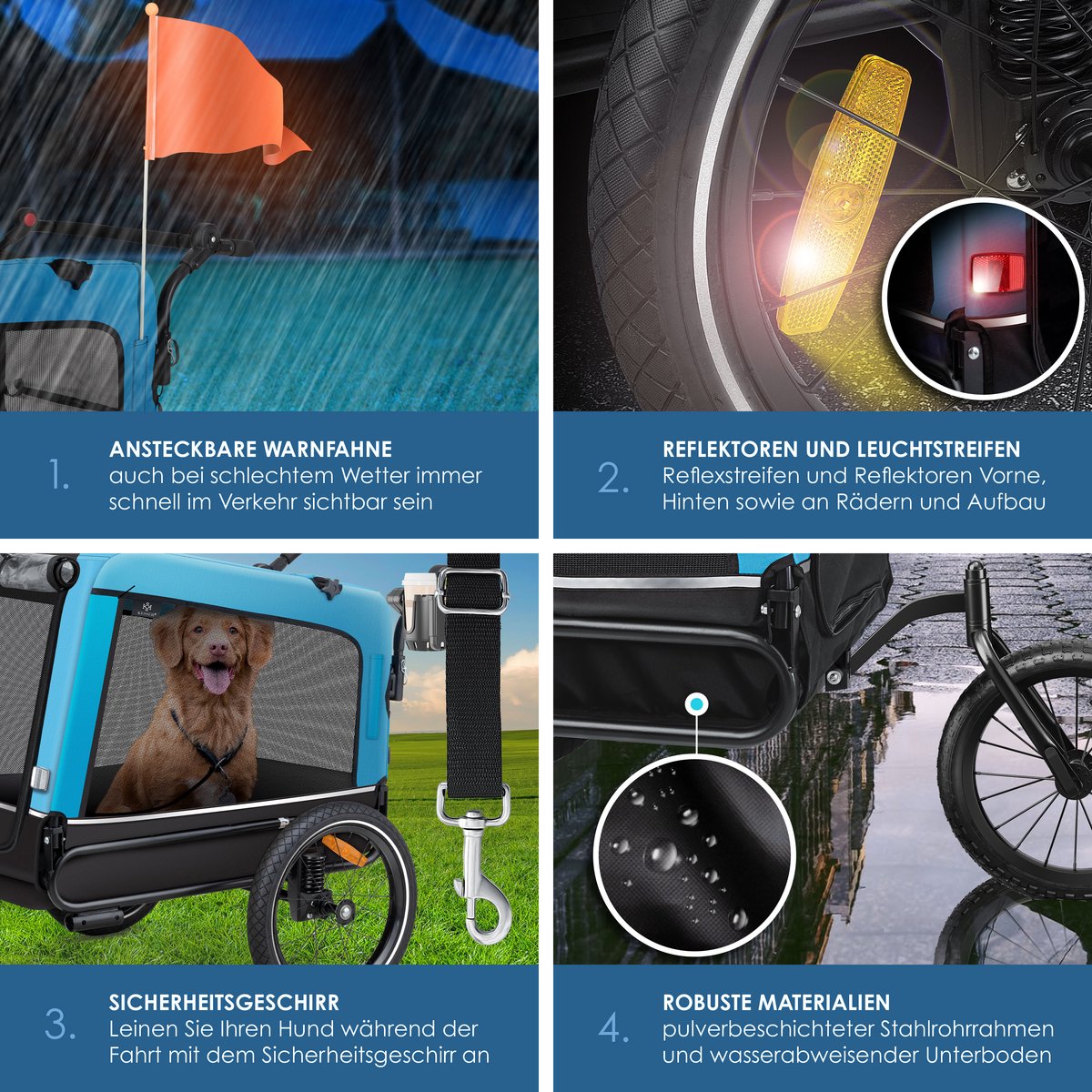 Hondenfietskar - fietsaanhanger hond - tot 40 kg - 3in1 hondenbuggy - joggerfunctie - blauw - Afbeelding 6