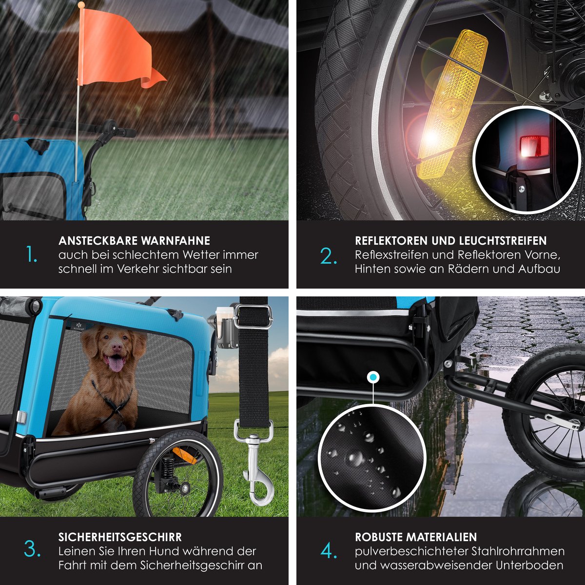 Hondenfietskar - fietsaanhanger hond - tot 40 kg - 3in1 hondenbuggy - joggerfunctie - blauw - Afbeelding 8