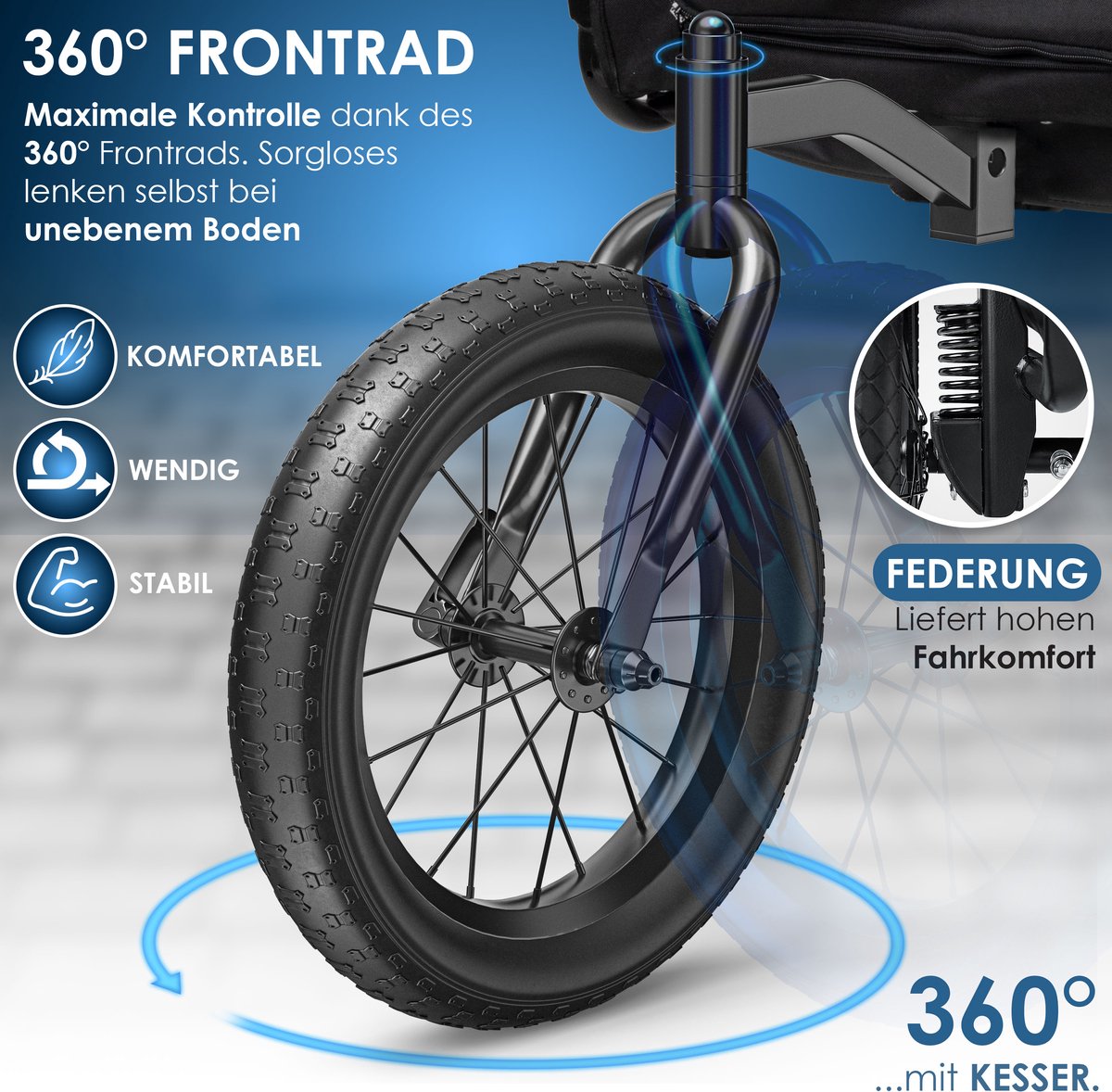 Hondenfietskar - fietsaanhanger hond - tot 40 kg - 3in1 hondenbuggy - joggerfunctie - blauw - Afbeelding 10