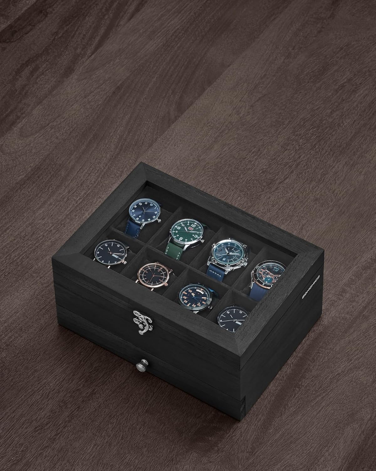 Horlogedoos- juwelendoos - voor 8 horloges - met extra ruimte - hout met glas - JOW008B02 - Afbeelding 6