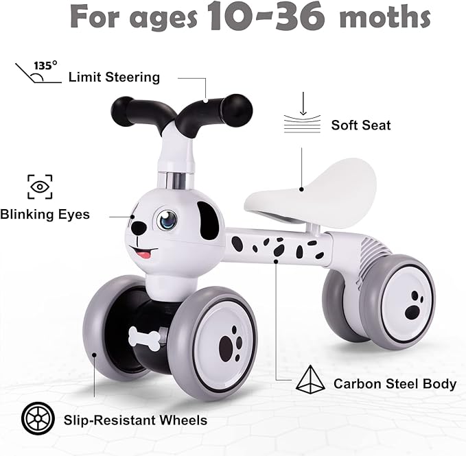 Loopfiets dalmatiër - 10 t/m 36 maanden - kinderfiets - wit met zwart - Afbeelding 4