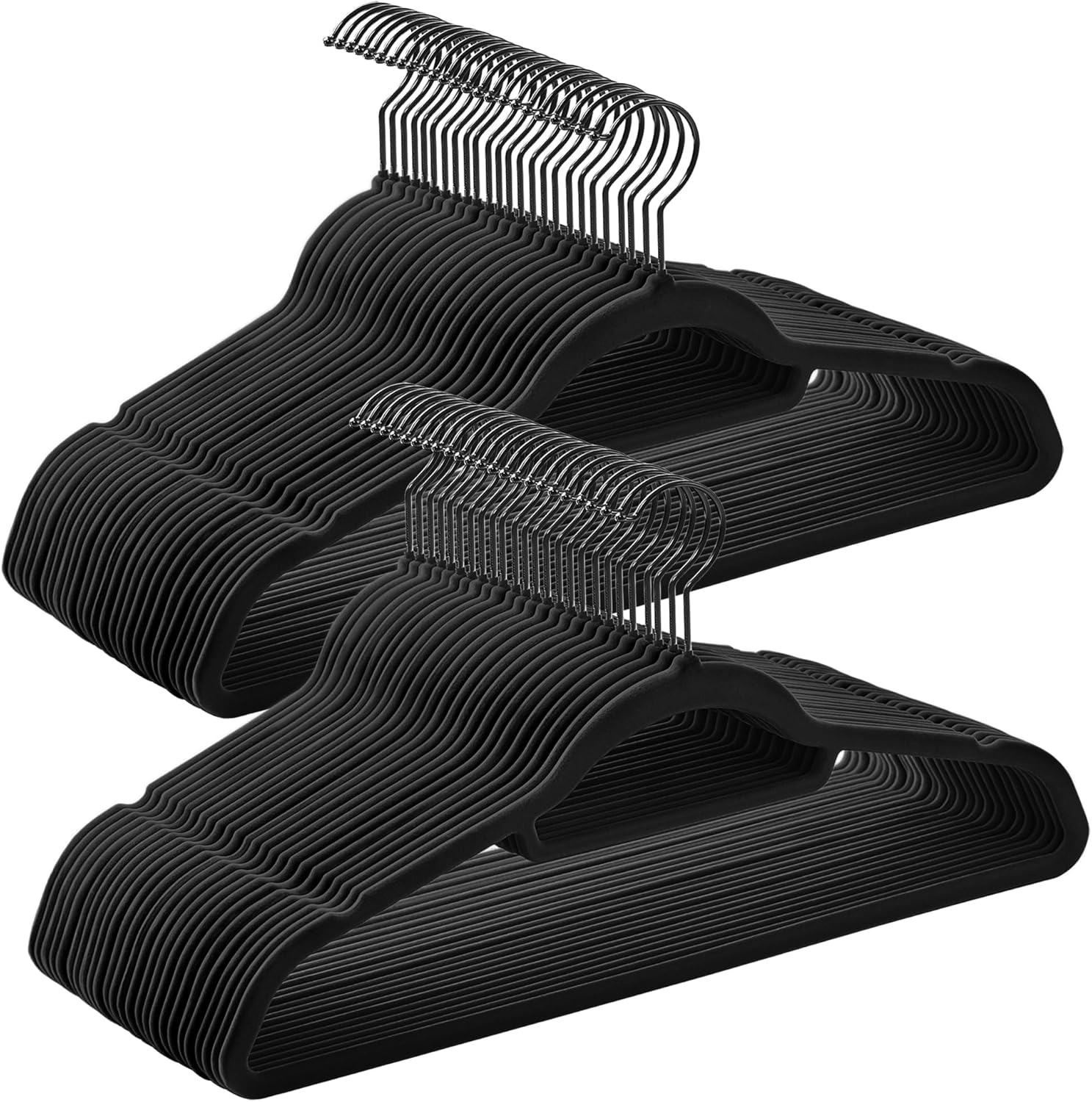 50x kleerhangers fluweel - kledinghangers - 360° draaibare haak - 43,5 cm lang - zwart - set van 50 stuks - CRF021B02