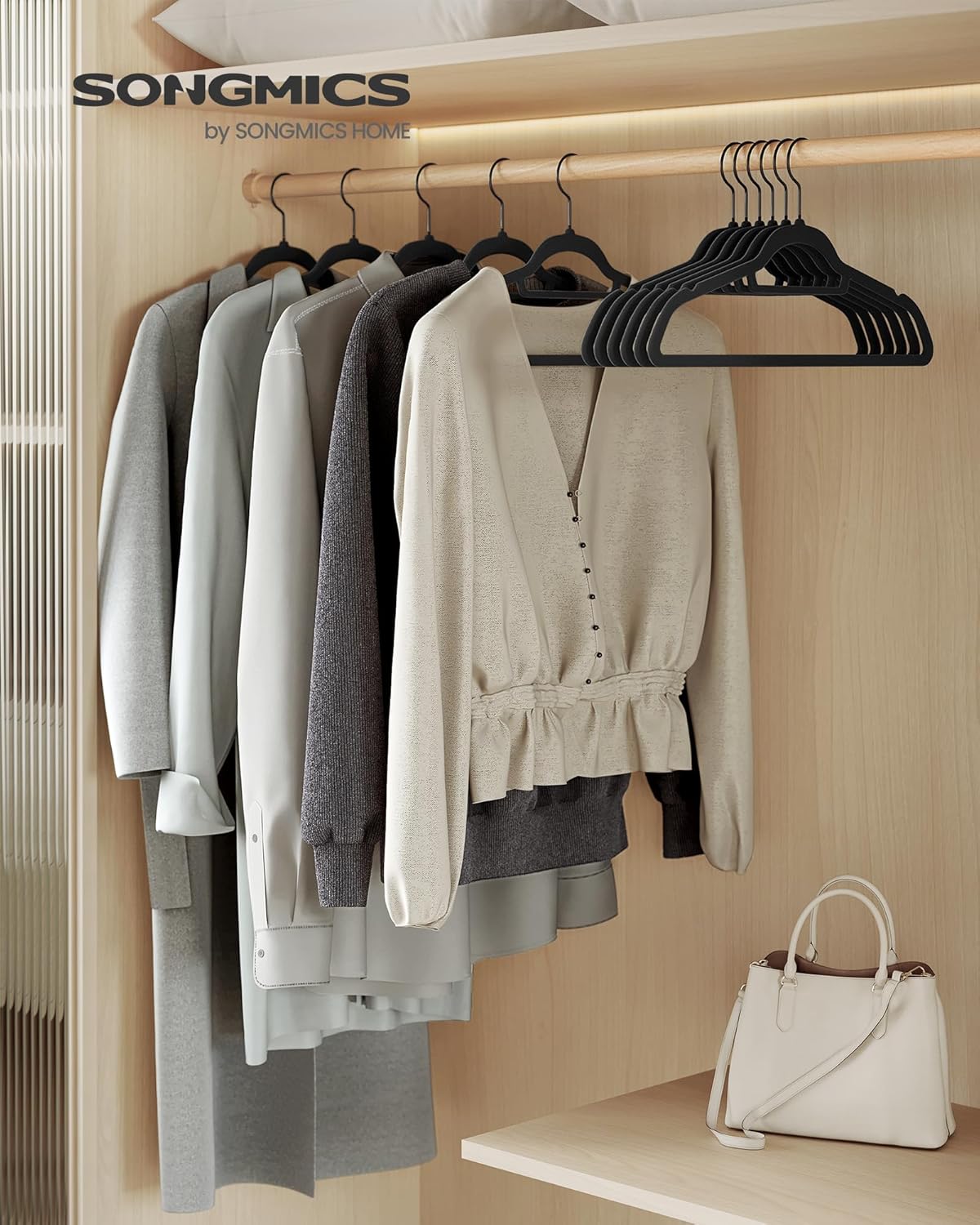 50x kleerhangers fluweel - kledinghangers - 360° draaibare haak - 43,5 cm lang - zwart - set van 50 stuks - CRF021B02 - Afbeelding 2