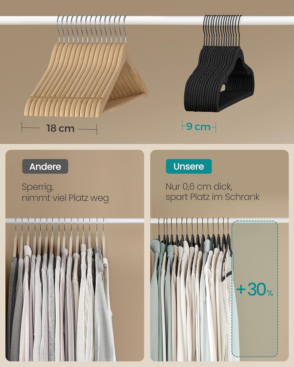 50x kleerhangers fluweel - kledinghangers - 360° draaibare haak - 43,5 cm lang - zwart - set van 50 stuks - CRF021B02 - Afbeelding 4