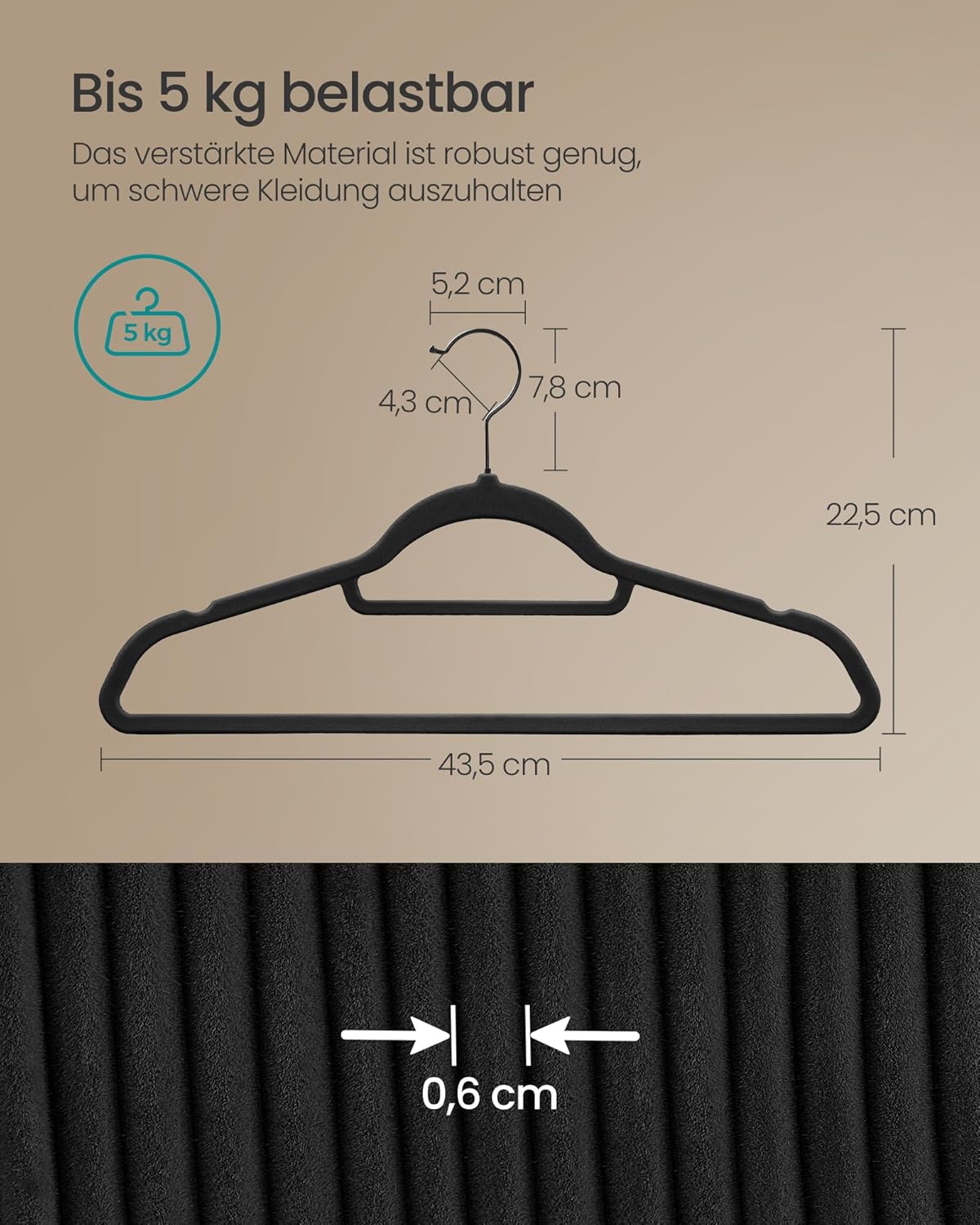 50x kleerhangers fluweel - kledinghangers - 360° draaibare haak - 43,5 cm lang - zwart - set van 50 stuks - CRF021B02 - Afbeelding 5