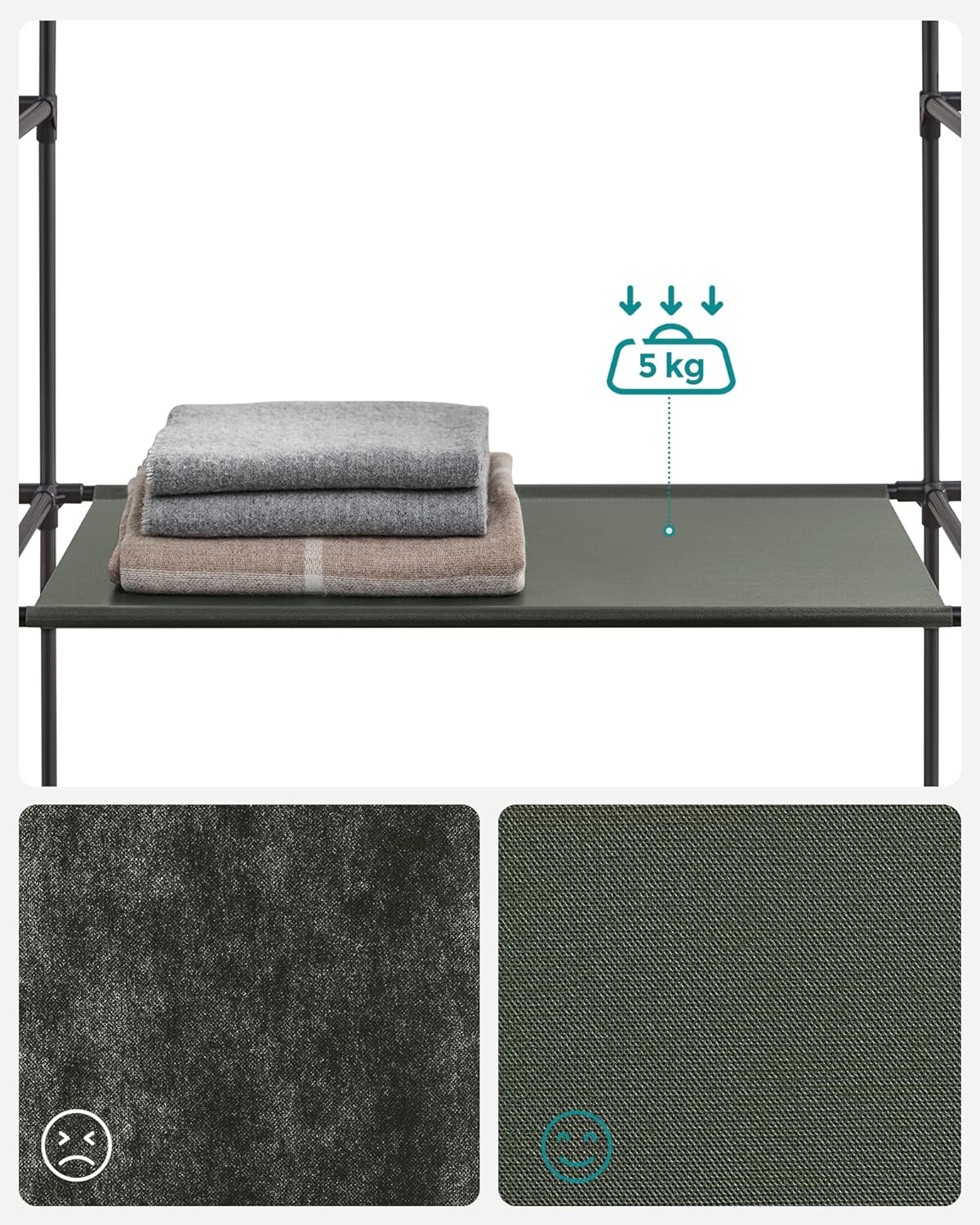 Kledingkast - metaal met stof - voor slaapkamer - 45 x 150 x 175 cm - 12 vakken - saliegroen - lsf003c02 - Afbeelding 4