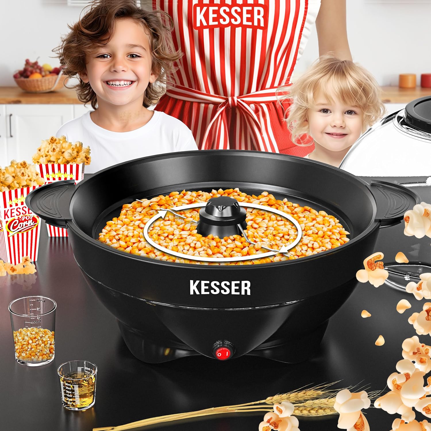 Popcornmachine - popcornmaker - 5,5 liter - met anti-aanbaklaag - deksel en serveerschaal - Afbeelding 3