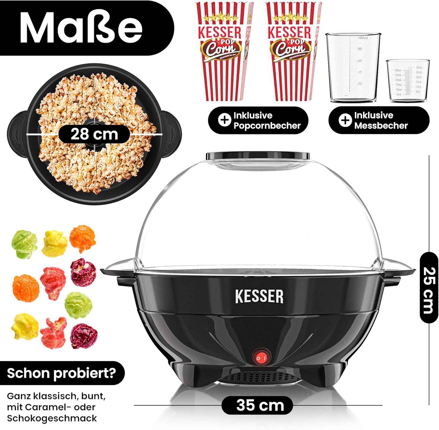 Popcornmachine - popcornmaker - 5,5 liter - met anti-aanbaklaag - deksel en serveerschaal - Afbeelding 6