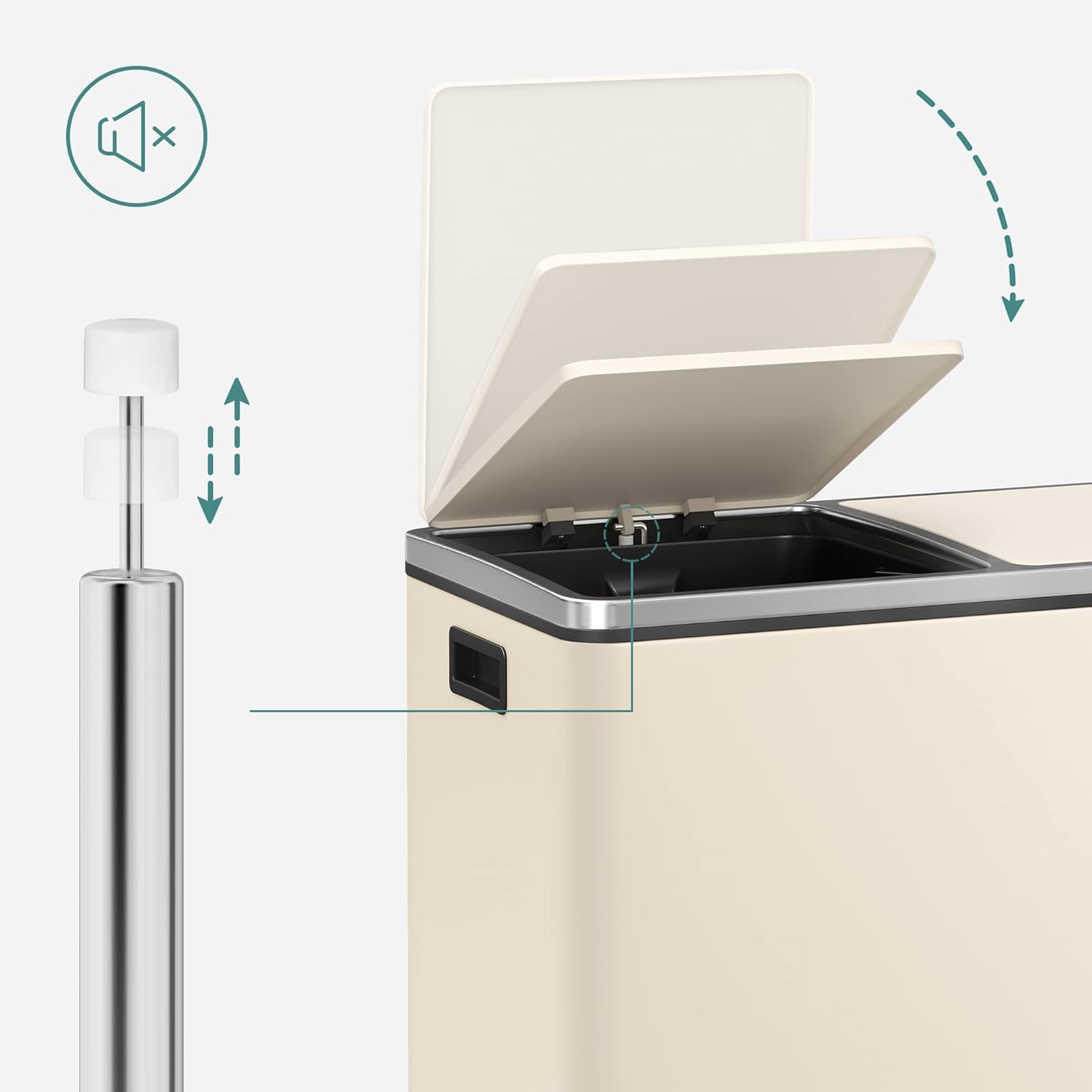 SONGMICS prullenbak 60 liter - afvalbak - afvalemmer - 2x30L pedaalemmer - creme - LTB060A01 - Afbeelding 6