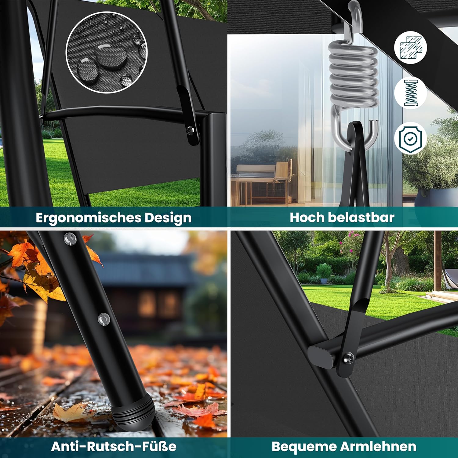 Schommelbank met luifel - 3-zits tuinschommel - met zitkussen - hollywood schommel - donkergrijs - Afbeelding 6