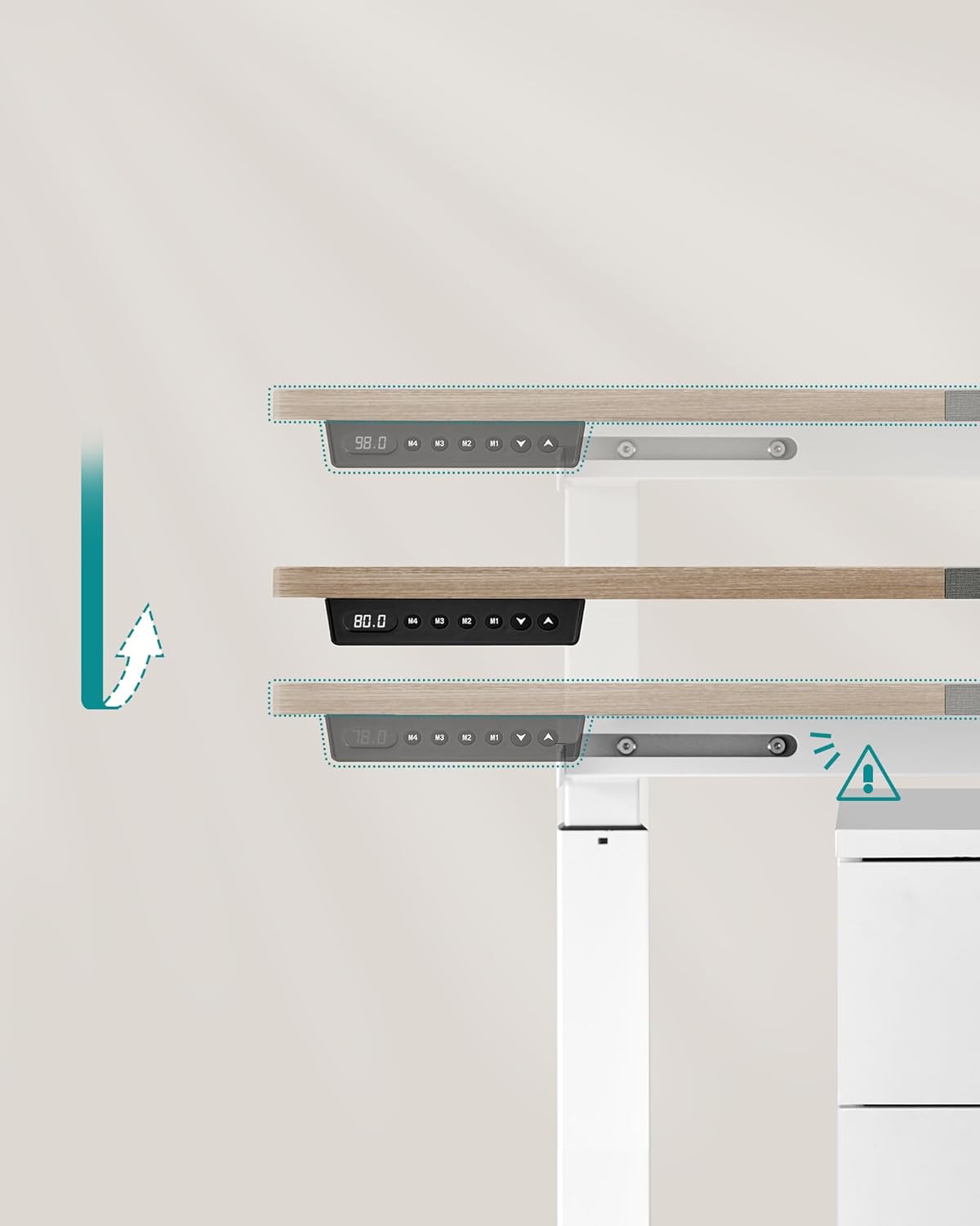 SONGMICS - Elektrisch bureau - 60 x 140 cm - hoogteverstelbaar 72-120 cm - zit sta bureau - geheugenfunctie - wit-grijs - LSD016H01 - Afbeelding 2