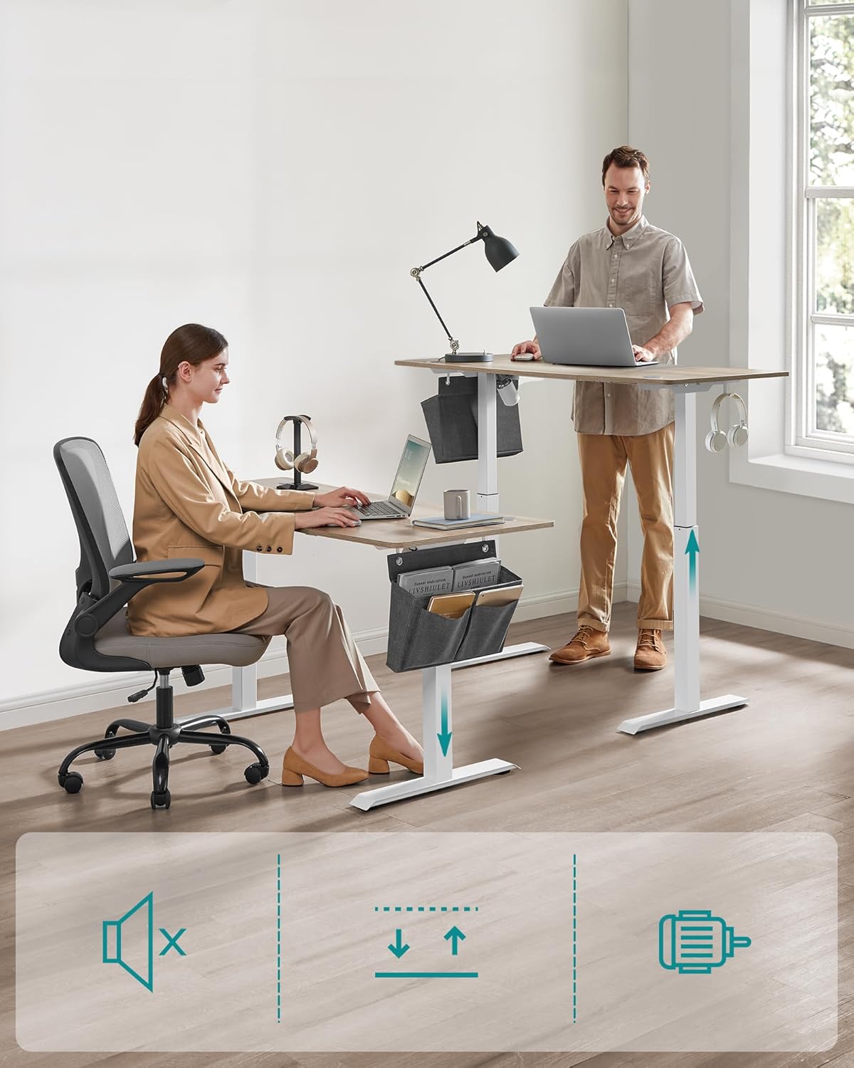 SONGMICS - Elektrisch bureau - 60 x 140 cm - hoogteverstelbaar 72-120 cm - zit sta bureau - geheugenfunctie - wit-grijs - LSD016H01 - Afbeelding 5