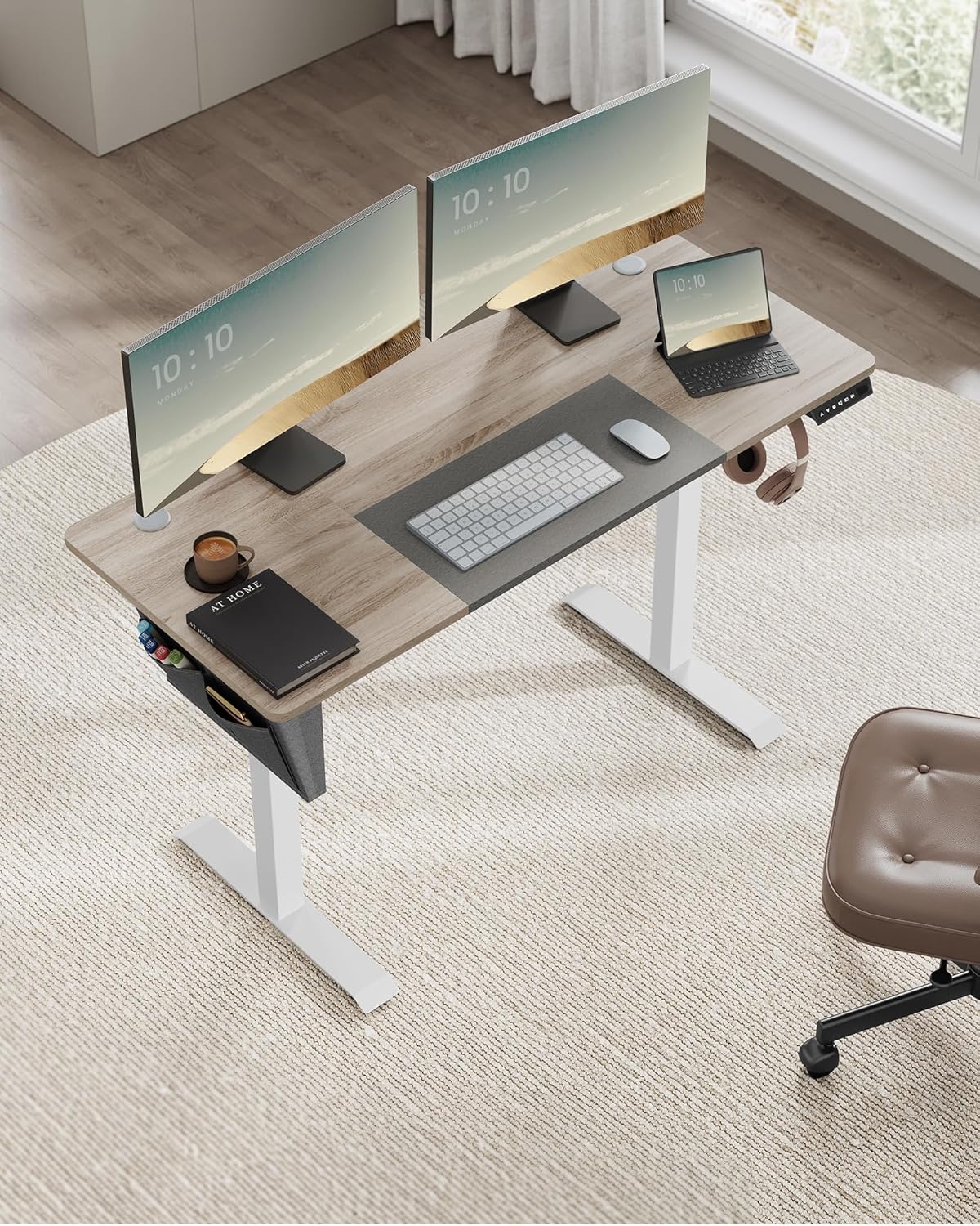 SONGMICS - Elektrisch bureau - 60 x 140 cm - hoogteverstelbaar 72-120 cm - zit sta bureau - geheugenfunctie - wit-grijs - LSD016H01 - Afbeelding 9