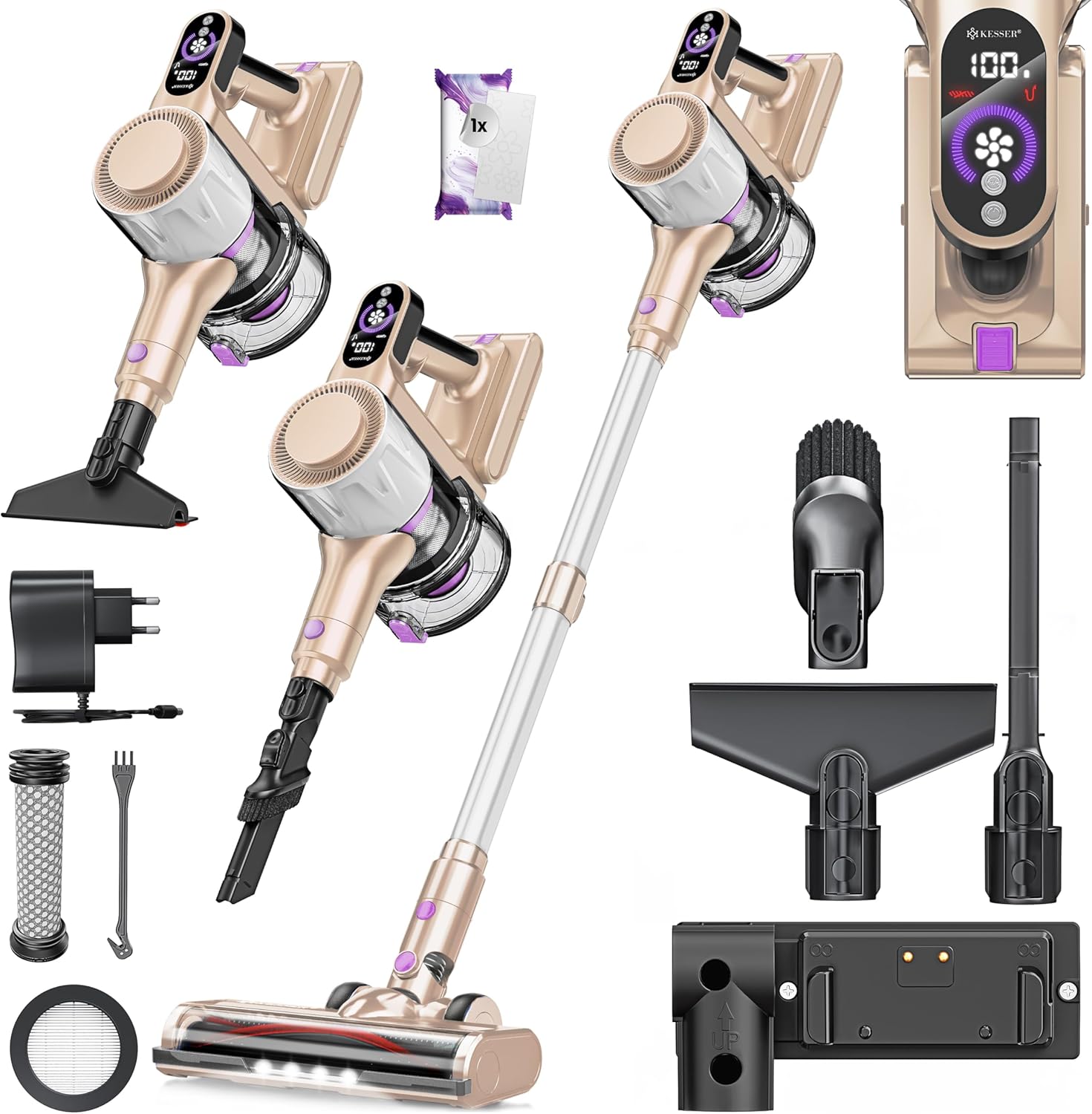 Accustofzuiger - draadloos - LED display - tot 60 min - zakloos - HEPA filter - voor alle vloere