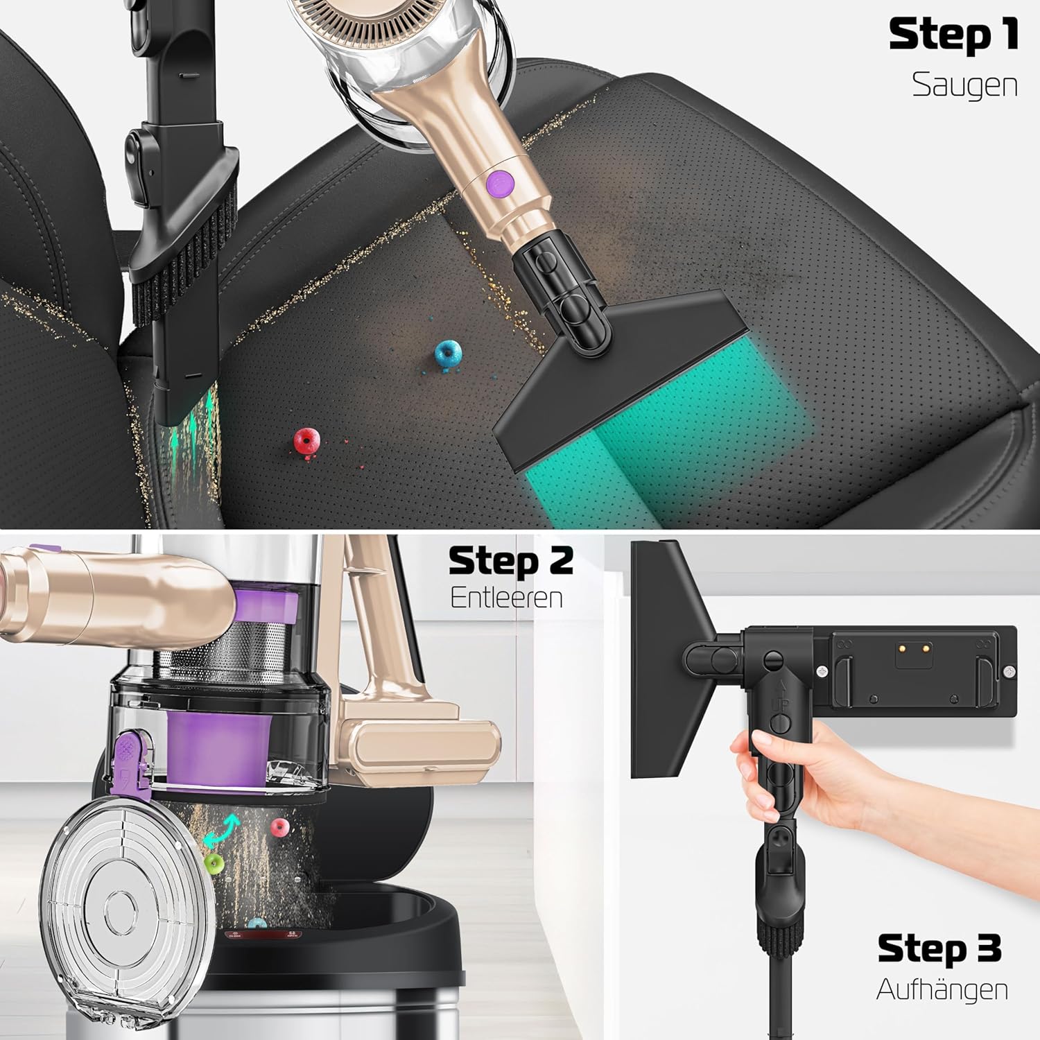 Accustofzuiger - draadloos - LED display - tot 60 min - zakloos - HEPA filter - voor alle vloere - Afbeelding 4