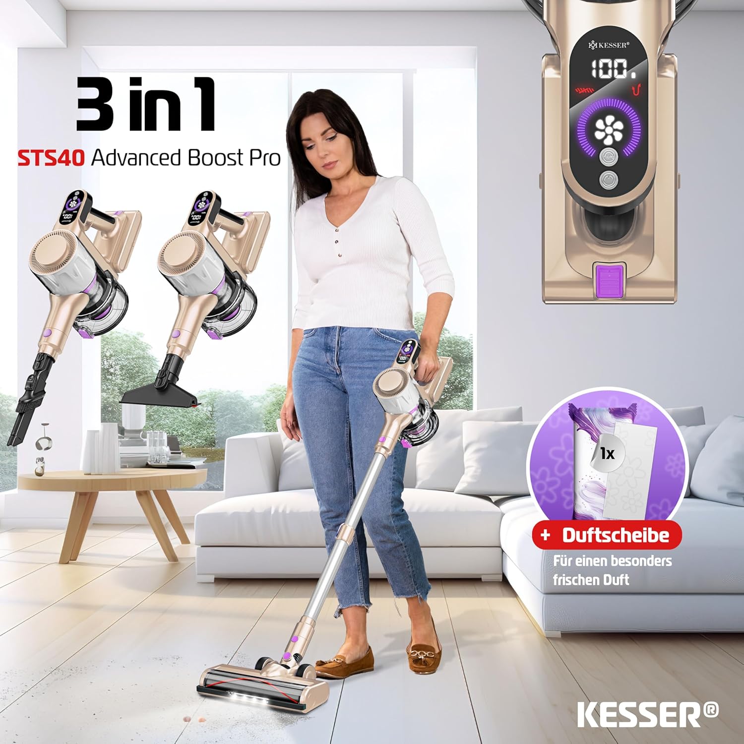 Accustofzuiger - draadloos - LED display - tot 60 min - zakloos - HEPA filter - voor alle vloere - Afbeelding 5