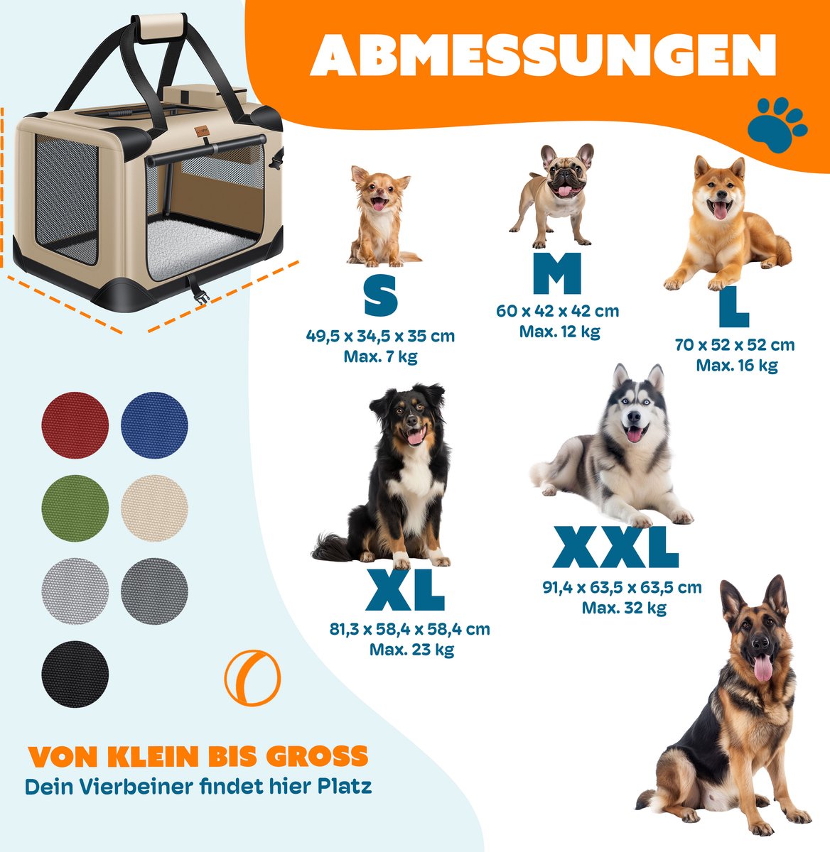 Lovepet - transportbox voor honden - maat M - 60x42x42 cm - reisbench - opvouwbaar - beige - Afbeelding 9