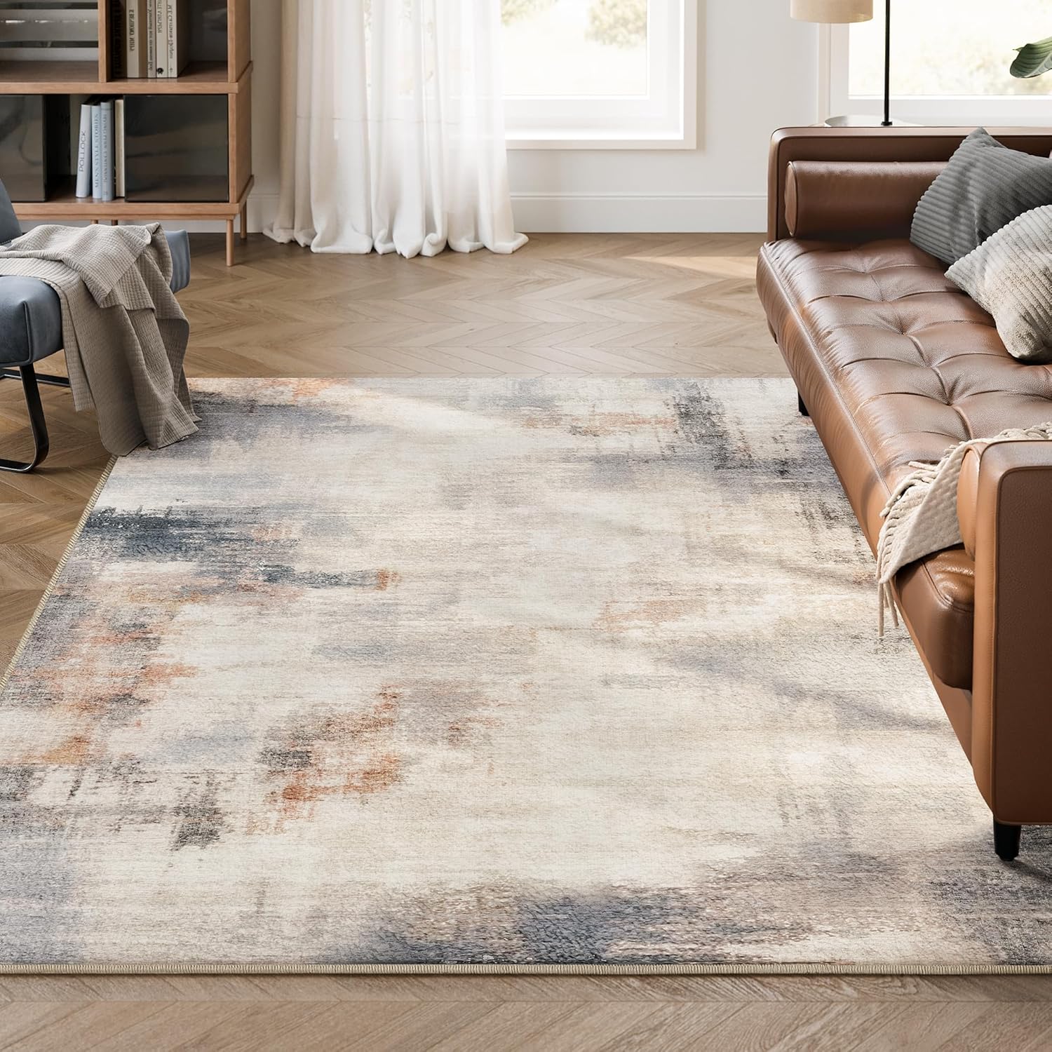 Vloerkleed abstract - 140x200 cm - laagpolig - antislip - grijstinten - TAR039G02