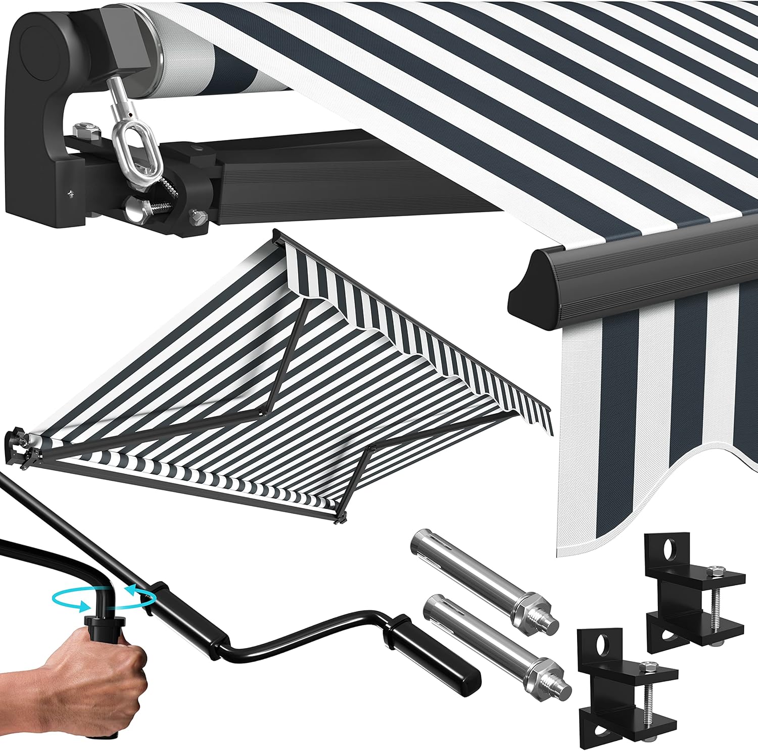 Zonnescherm - luifel - 300-x250 cm knikarmscherm - antraciet / wit