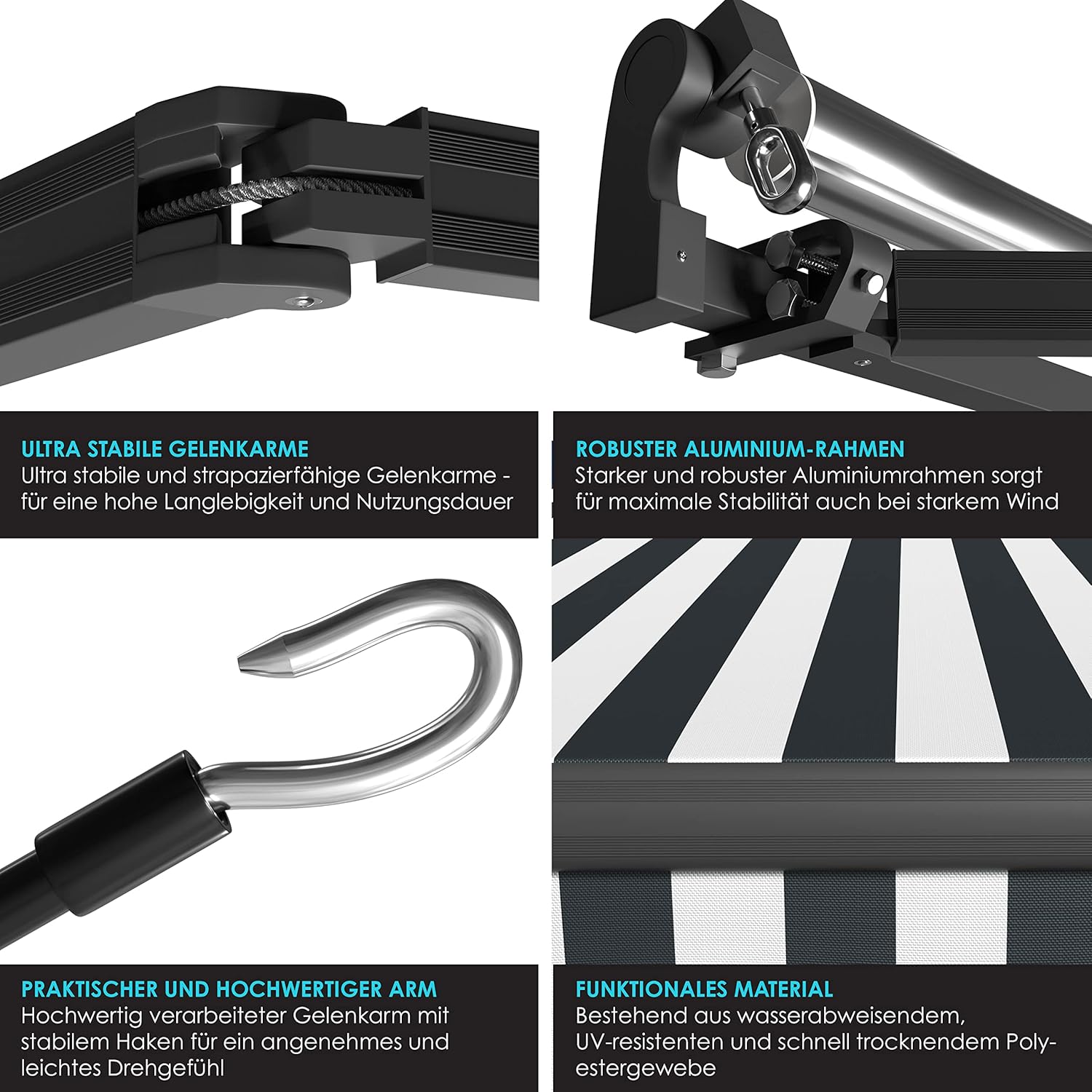 Zonnescherm - luifel - 300-x250 cm knikarmscherm - antraciet / wit - Afbeelding 5