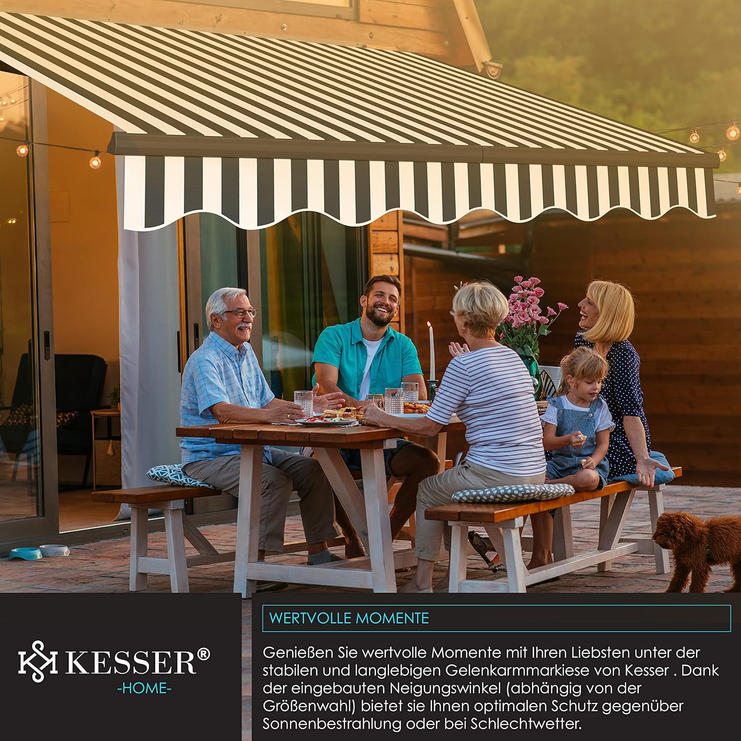 Zonnescherm - luifel - 300-x250 cm knikarmscherm - antraciet / wit - Afbeelding 6